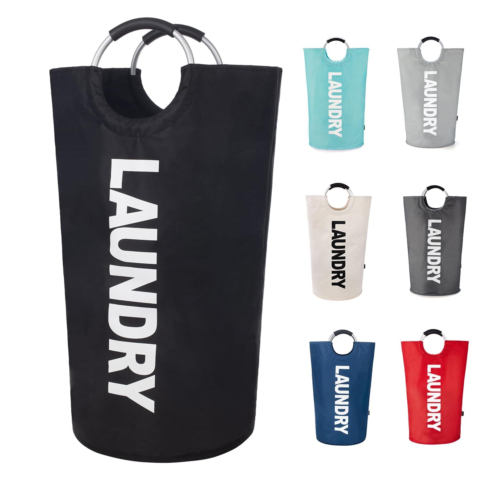 Twira 90L Large Laundry Basket, Collapsible & Waterproof, Padded Handles, Black