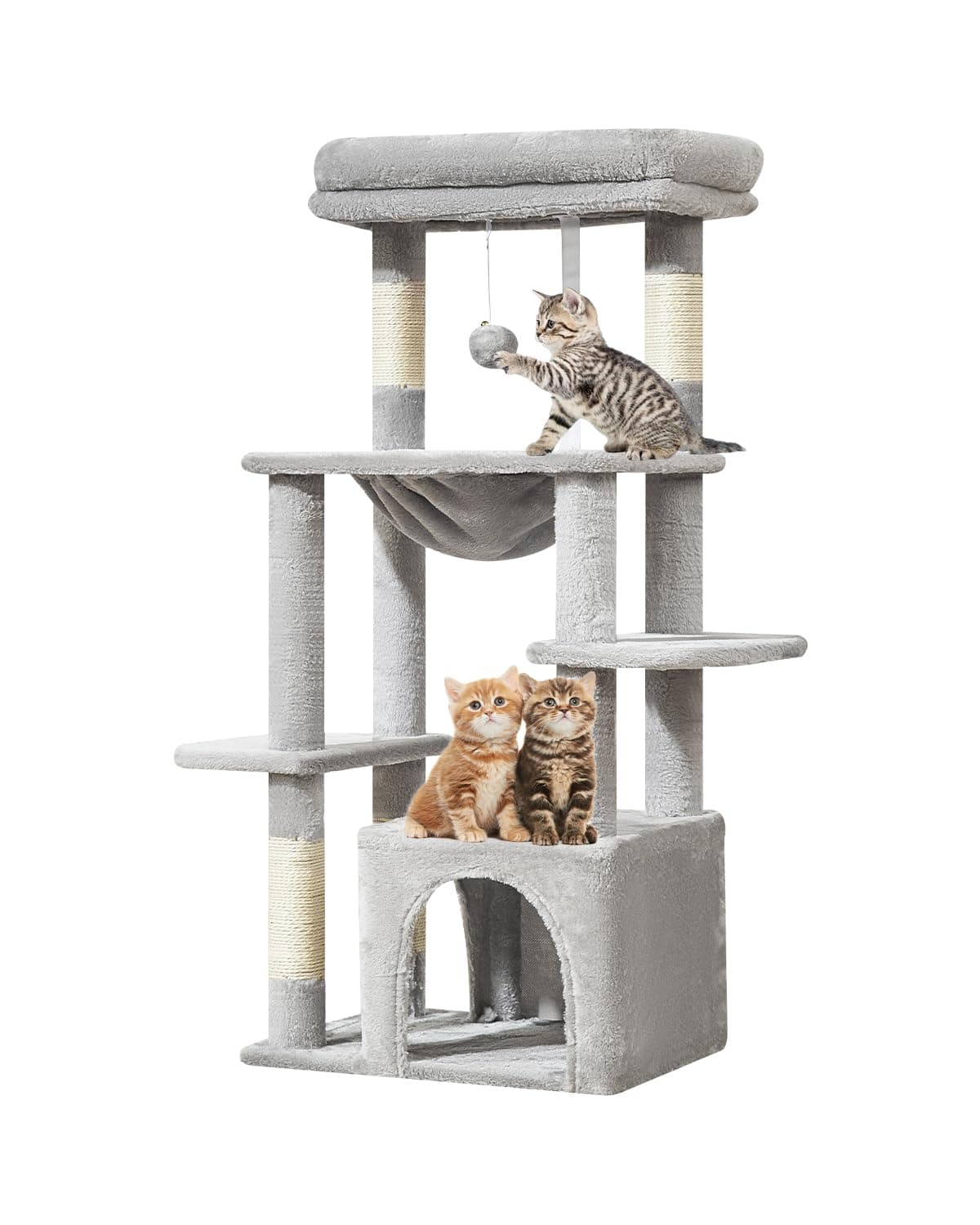 Taoqimiao 39.4-Inch Light Gray Cat Tree with Hammock and Perch MS027W