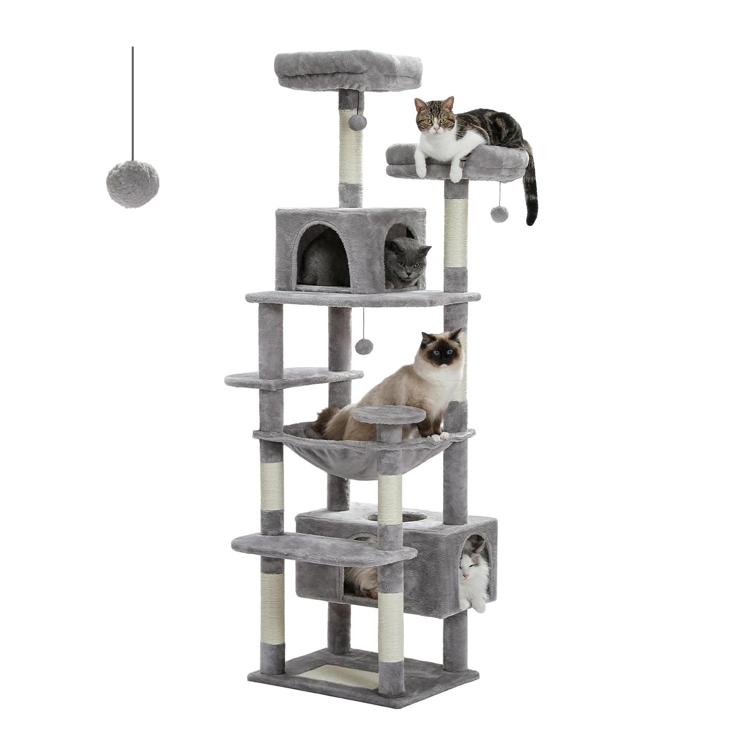 PAWZ Road Large 72" Cat Tree with Sisal Posts & Condos - Gray