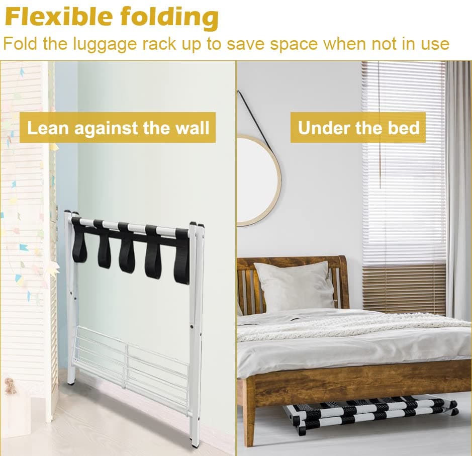 Mocomax Heavy Duty Foldable Luggage Rack, White