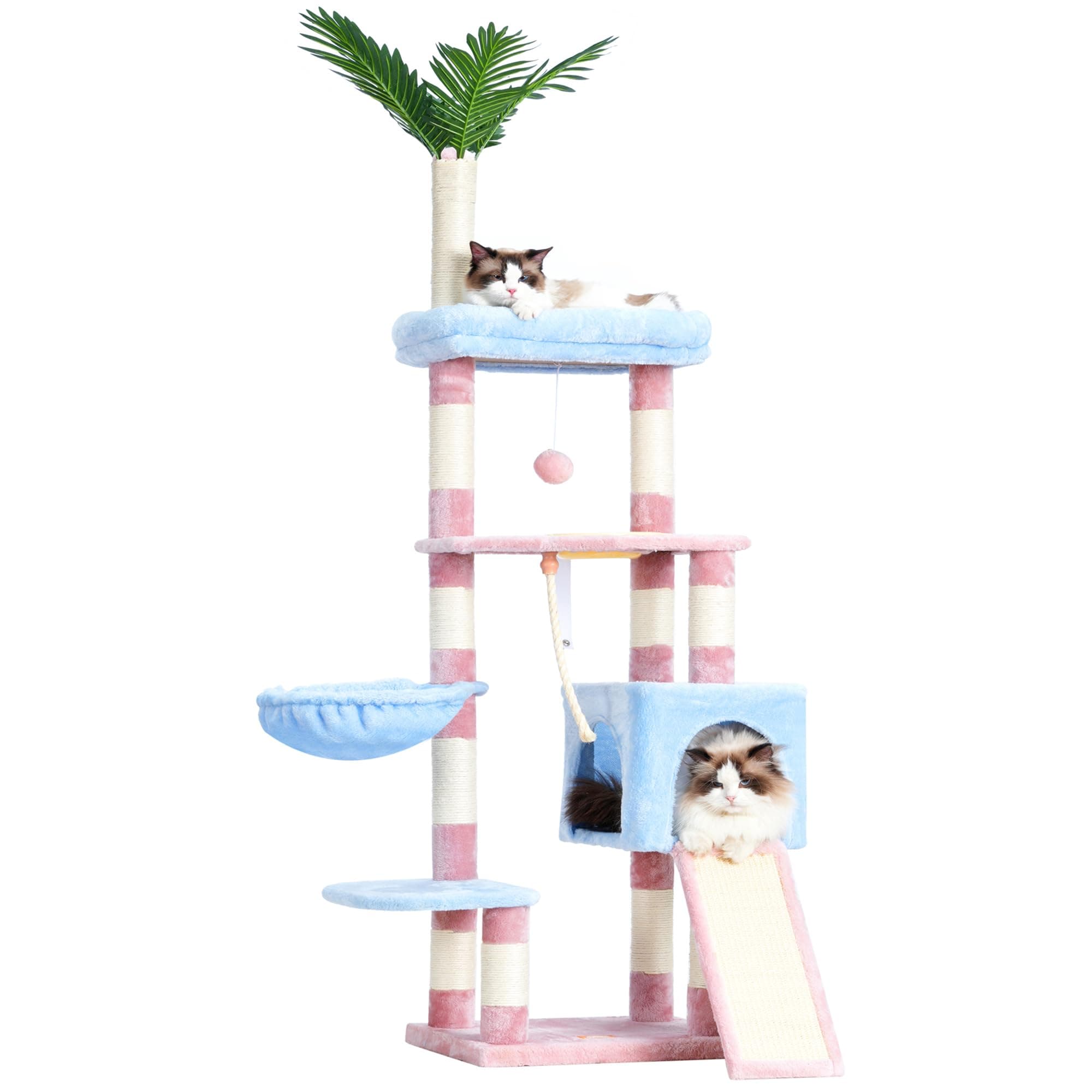 65.4 Heybly Cat Tree for Indoor Cats, Blue/Pink, HCT015BP