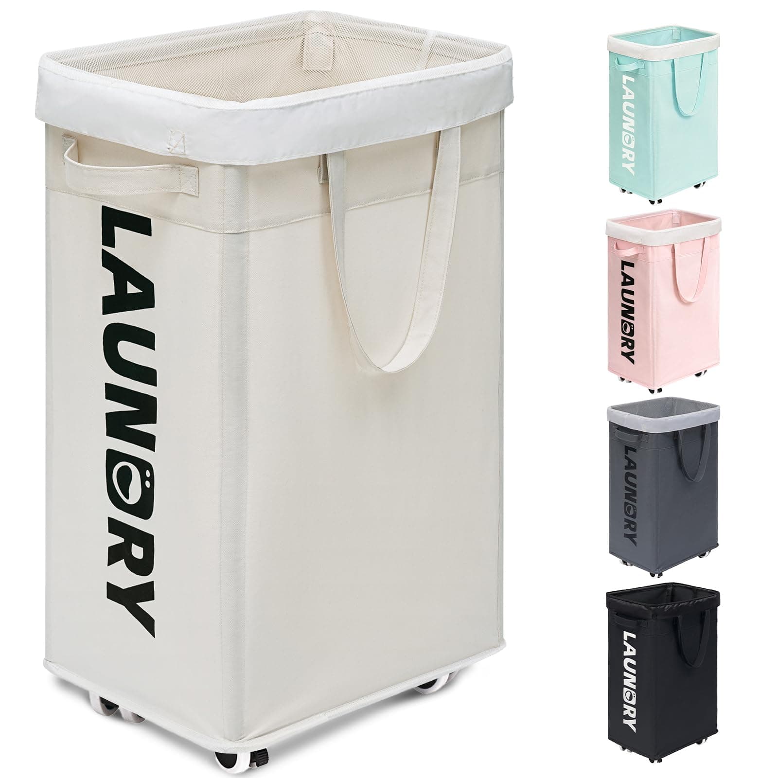 Goodpick 75L Laundry Hamper with Wheels, White