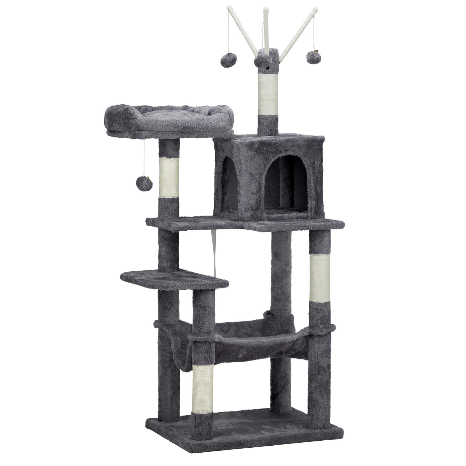 Dark Grey 57 inch Cat Tree with Toy and Scratching Posts