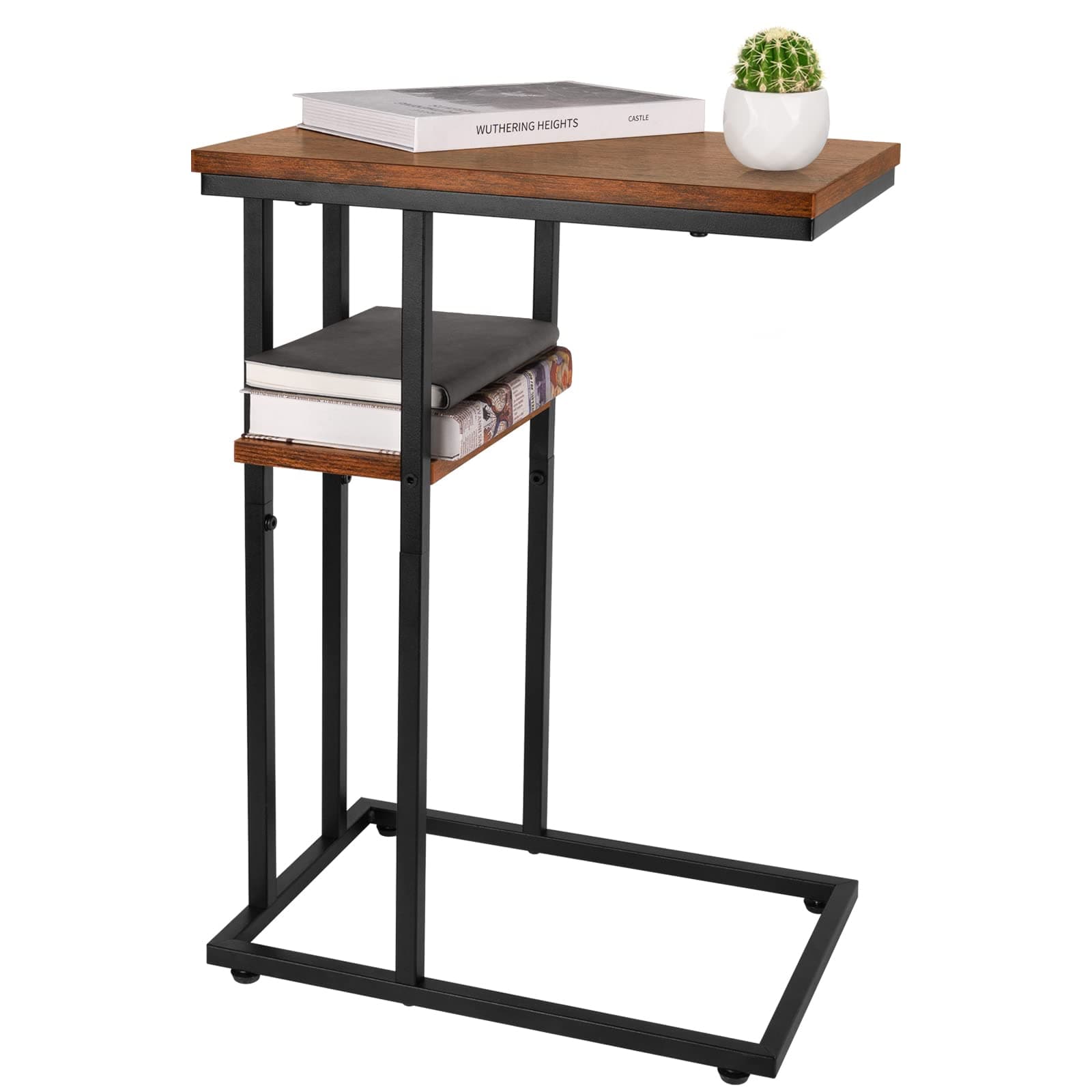 YooBure C-Shaped End Table, Rustic Snack Table for Living Room and Bedroom