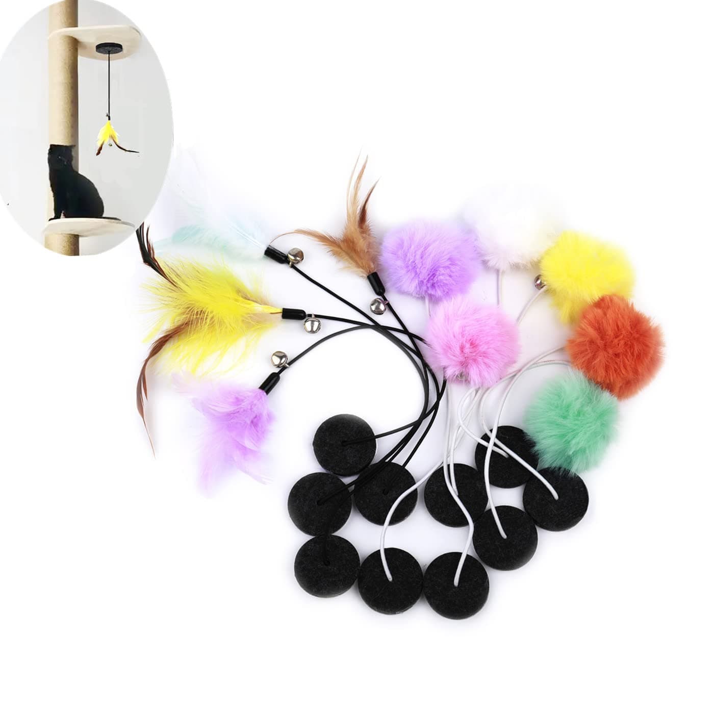 SHENGOCASE 10-Pack Hanging Feather Ball Toy for Cat Tree Towers