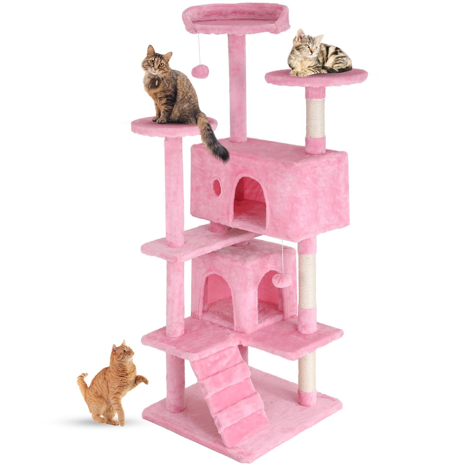 54in Multi-Level Cat Tree with Scratching Post and Cozy Platforms - Space-Saving Indoor Condo for Cats, Pink
