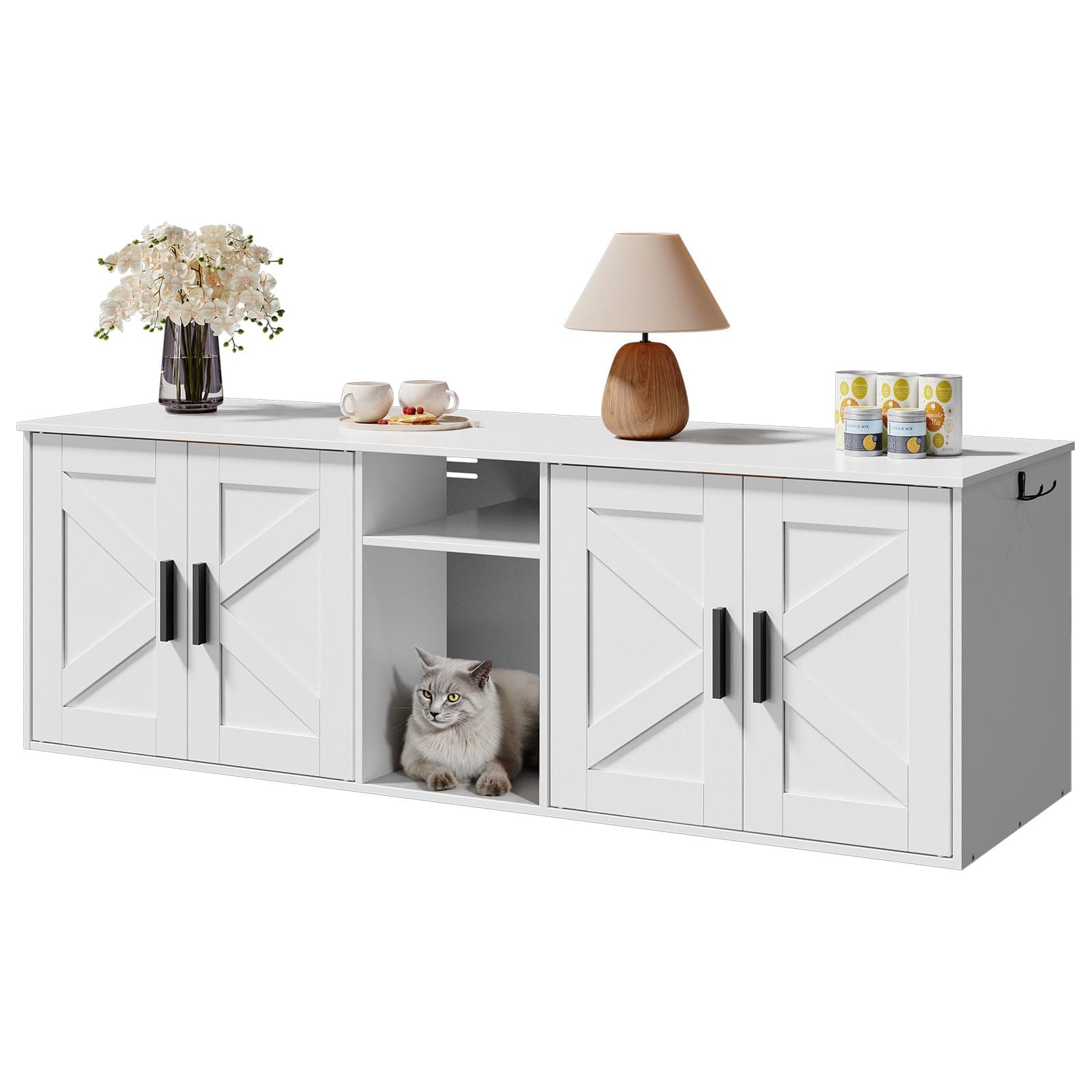 HOOBRO 58.3" Cats' Enclosure with Corridor & Double Litter Boxes, White