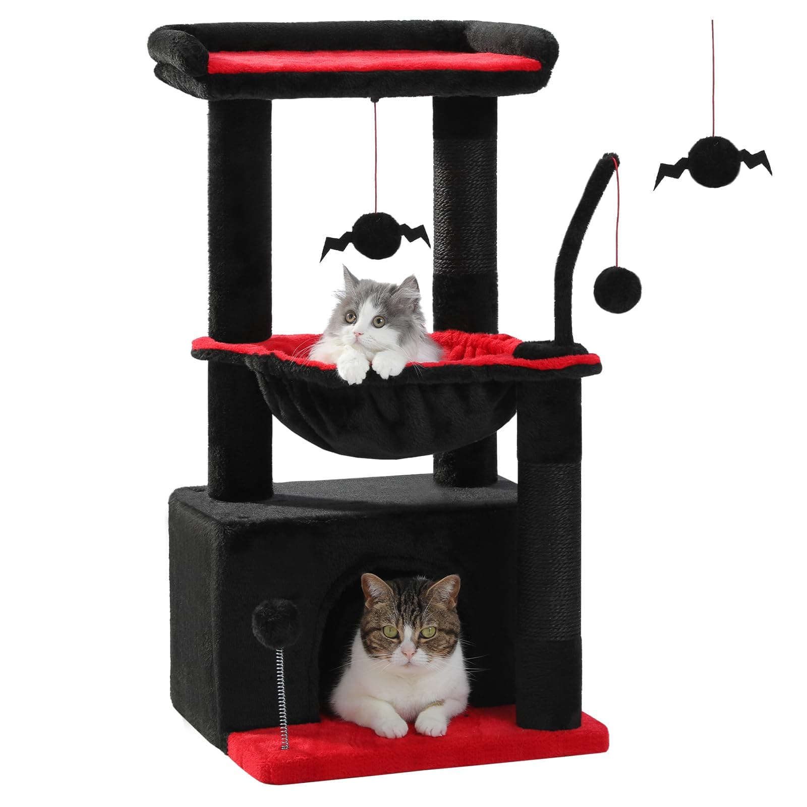 PEQULTI 4-in-1 Gothic Black Cat Tree Tower