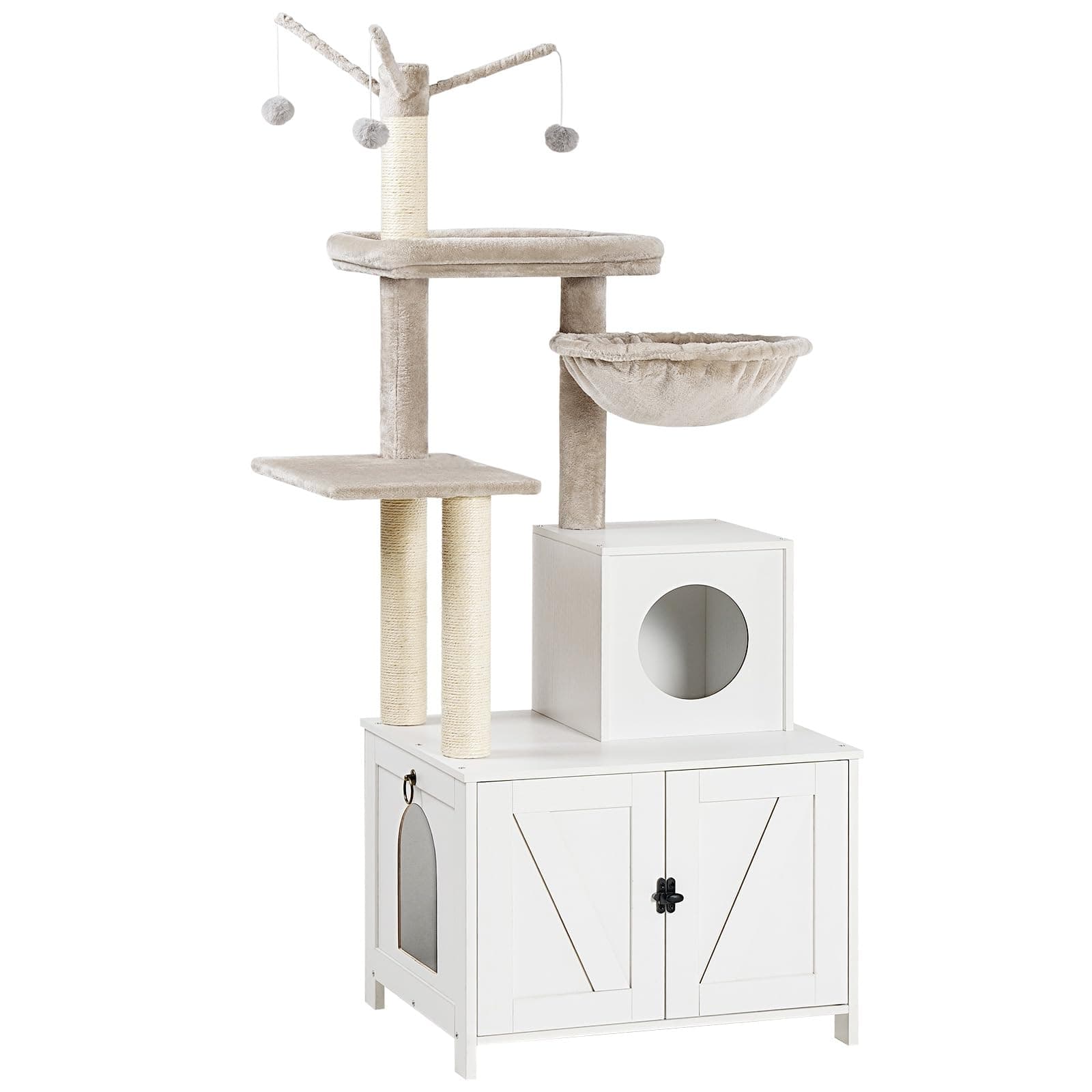 HOOBRO White Cat Tree Tower with Litter Box Enclosure WT15MZ03