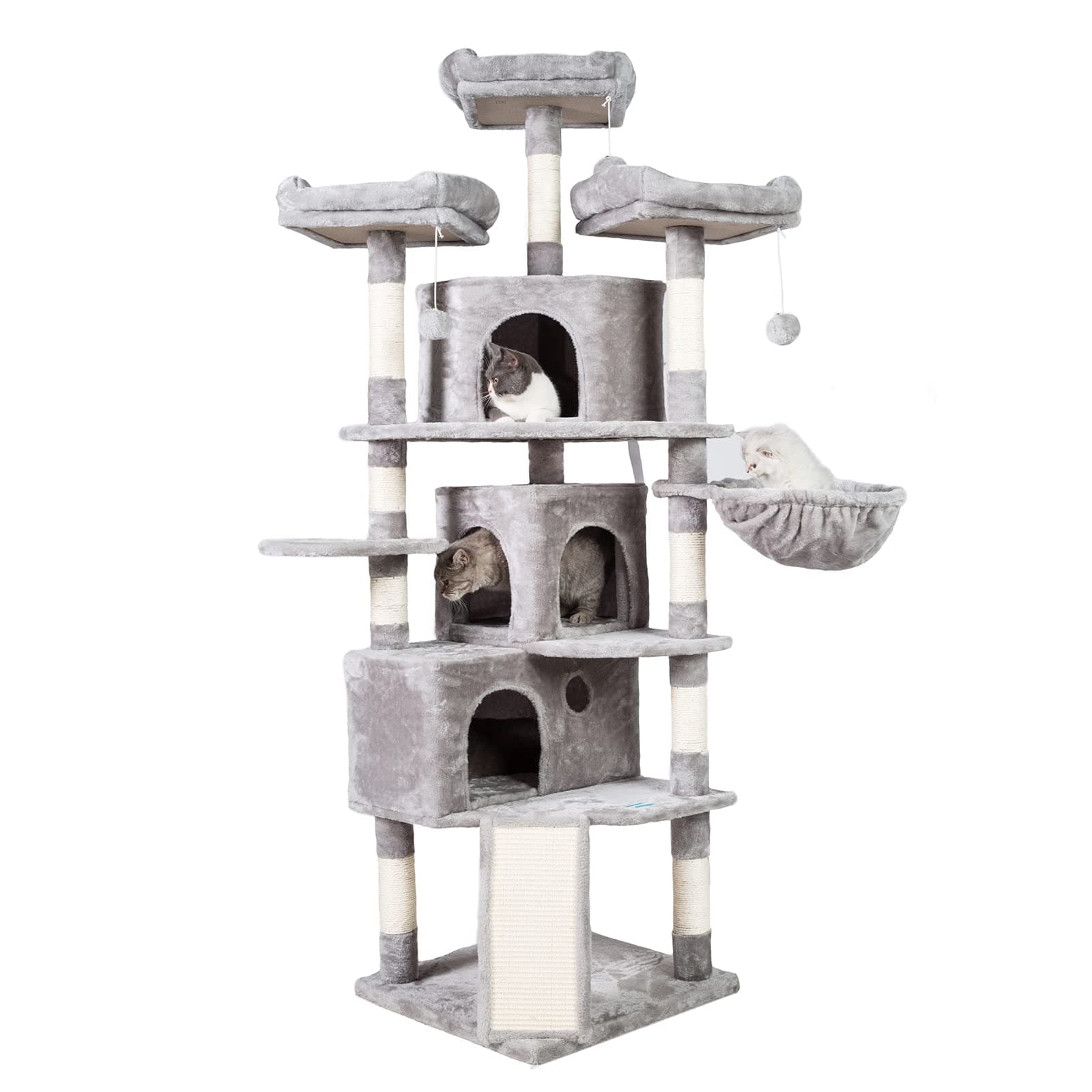 Hey-Brother XL Cat Tree 73.4" Light Gray MPJ032W 3 Caves 3 Perches