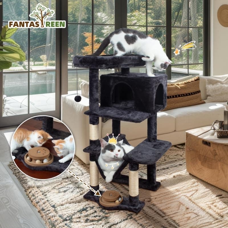 Grey Multi-Level Cat Tree with_scratching Posts & Playground for Indoor Cats