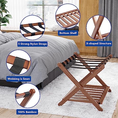 Walnut Luggage Racks Pack of 2 for Hotel Guest Rooms