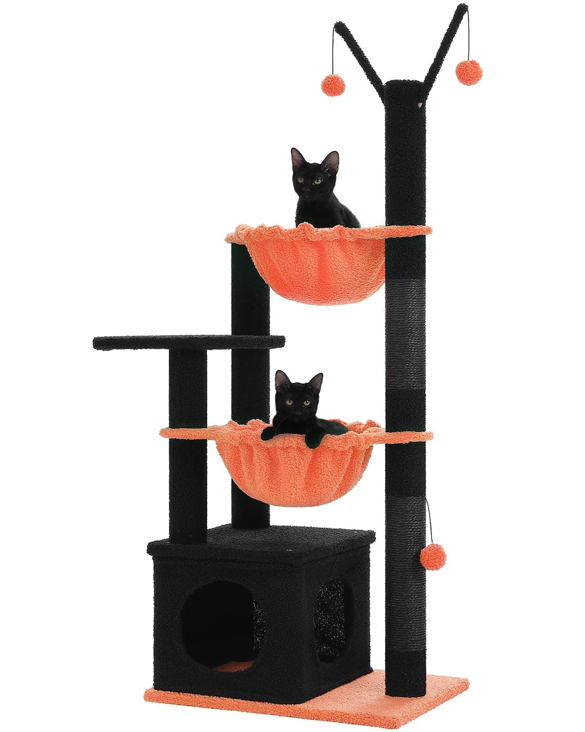 Spooky Gothic Cat Tree with Coffin Condo, 2 Metal Hammocks & Scratching Post, Black Halloween