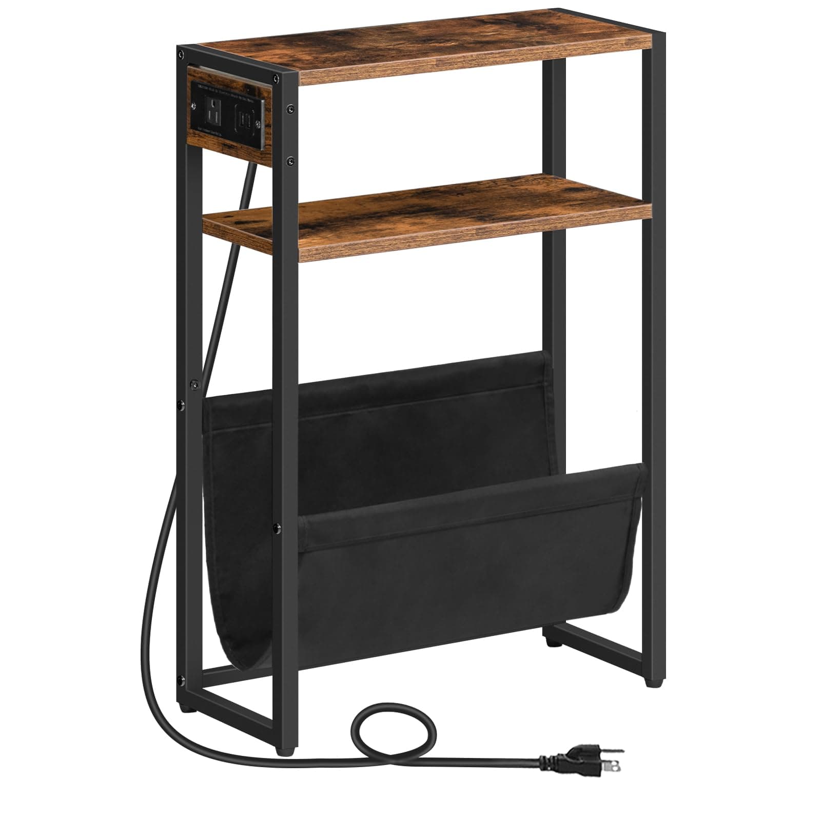 HOOBRO Rustic Brown & Black 3-Tier Charging End Table, BF103UBZ01