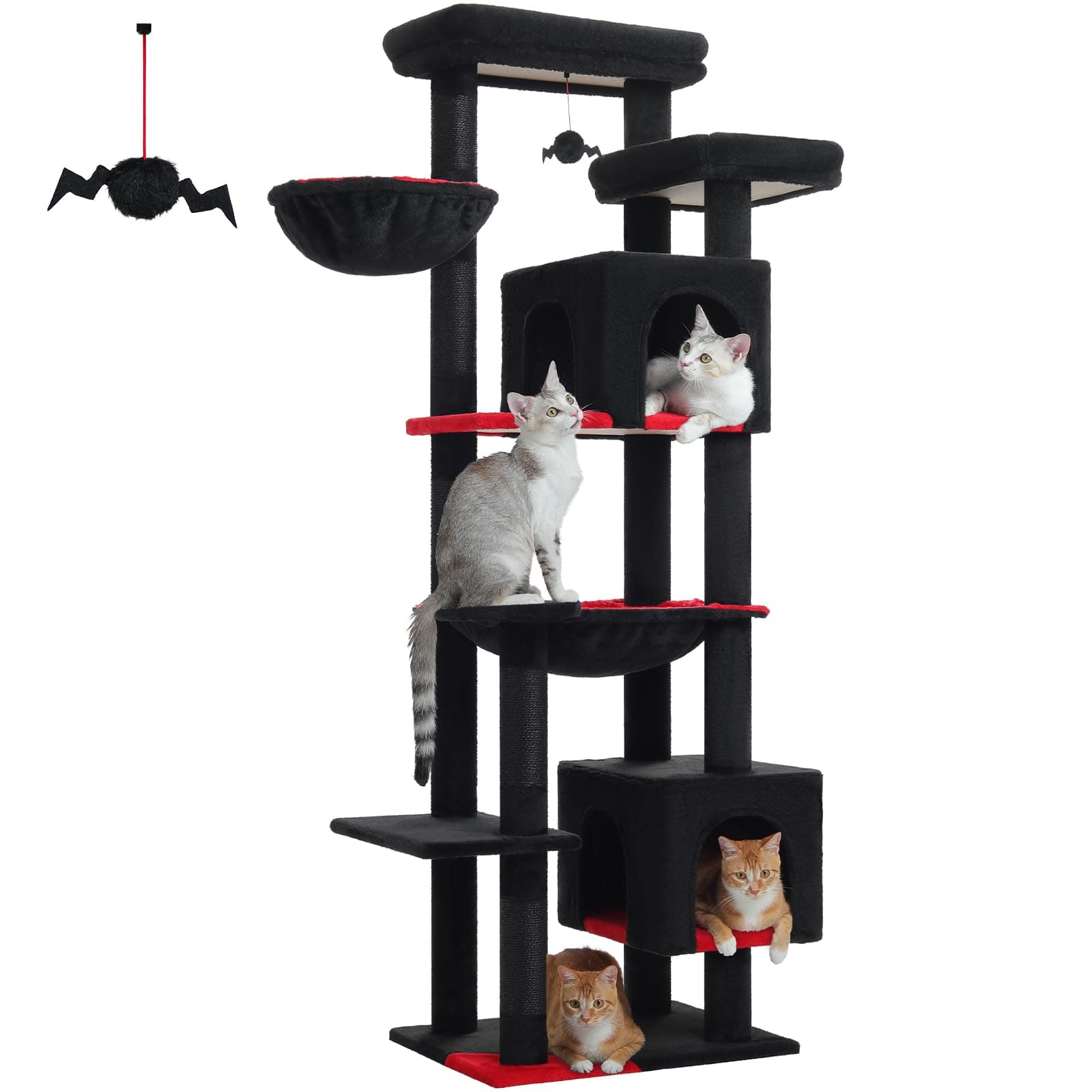 PetePELA 69-Inch Gothic Cat Tree, Black: Large Hammock, Tall Tower, Scratching Posts