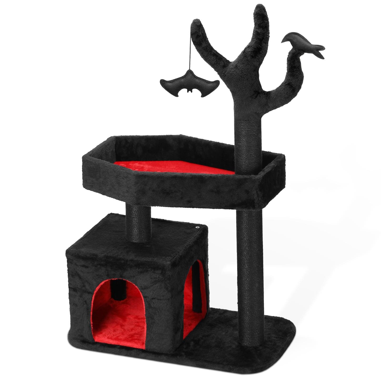 Heavy Duty Black & Red Gothic Cat Tree with Spacious Condo & Scratching Posts