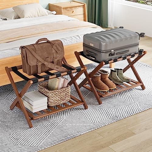 Walnut Luggage Racks Pack of 2 for Hotel Guest Rooms