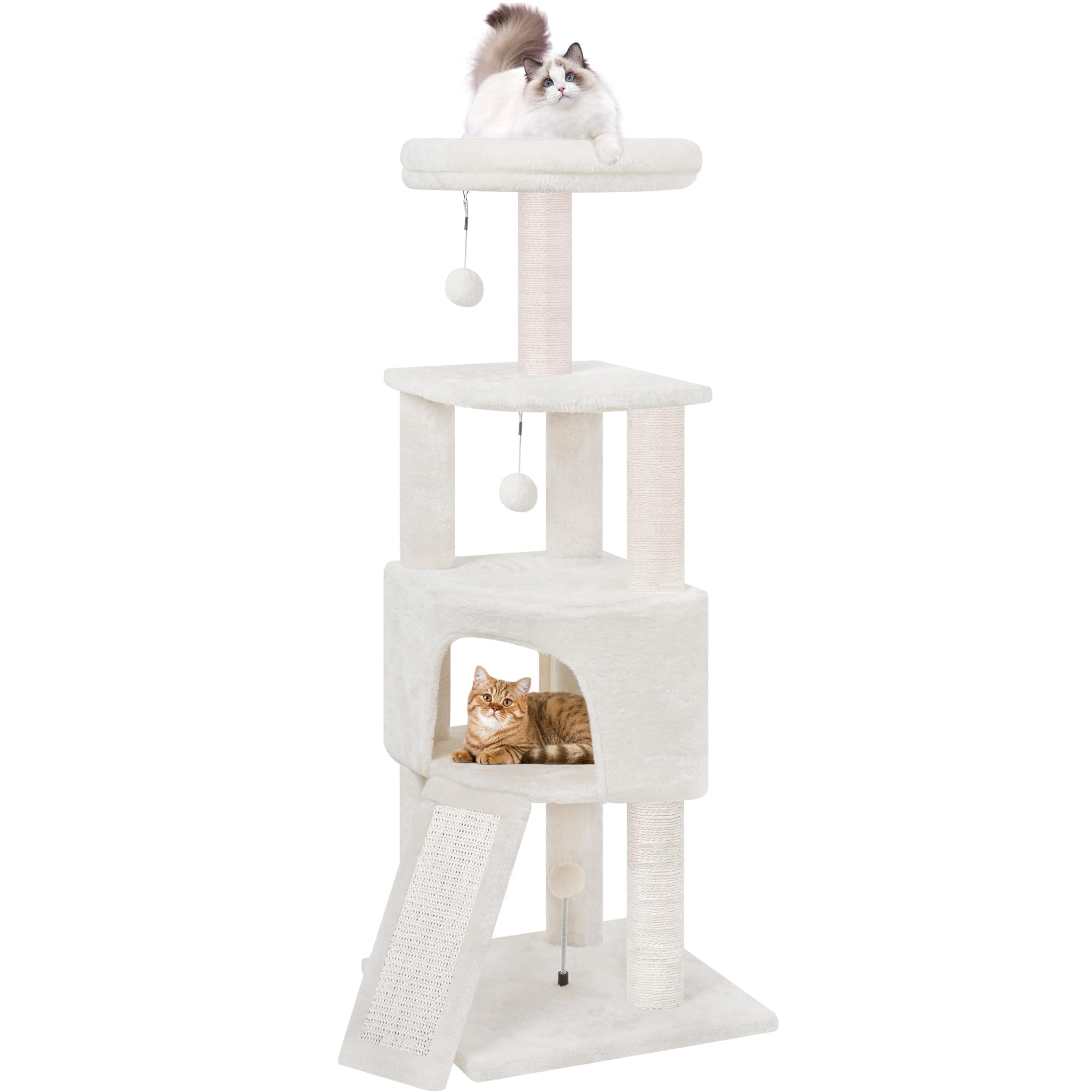 Beige 45in Multi-Level Cat Tree Tower with Scratching Post & Toys