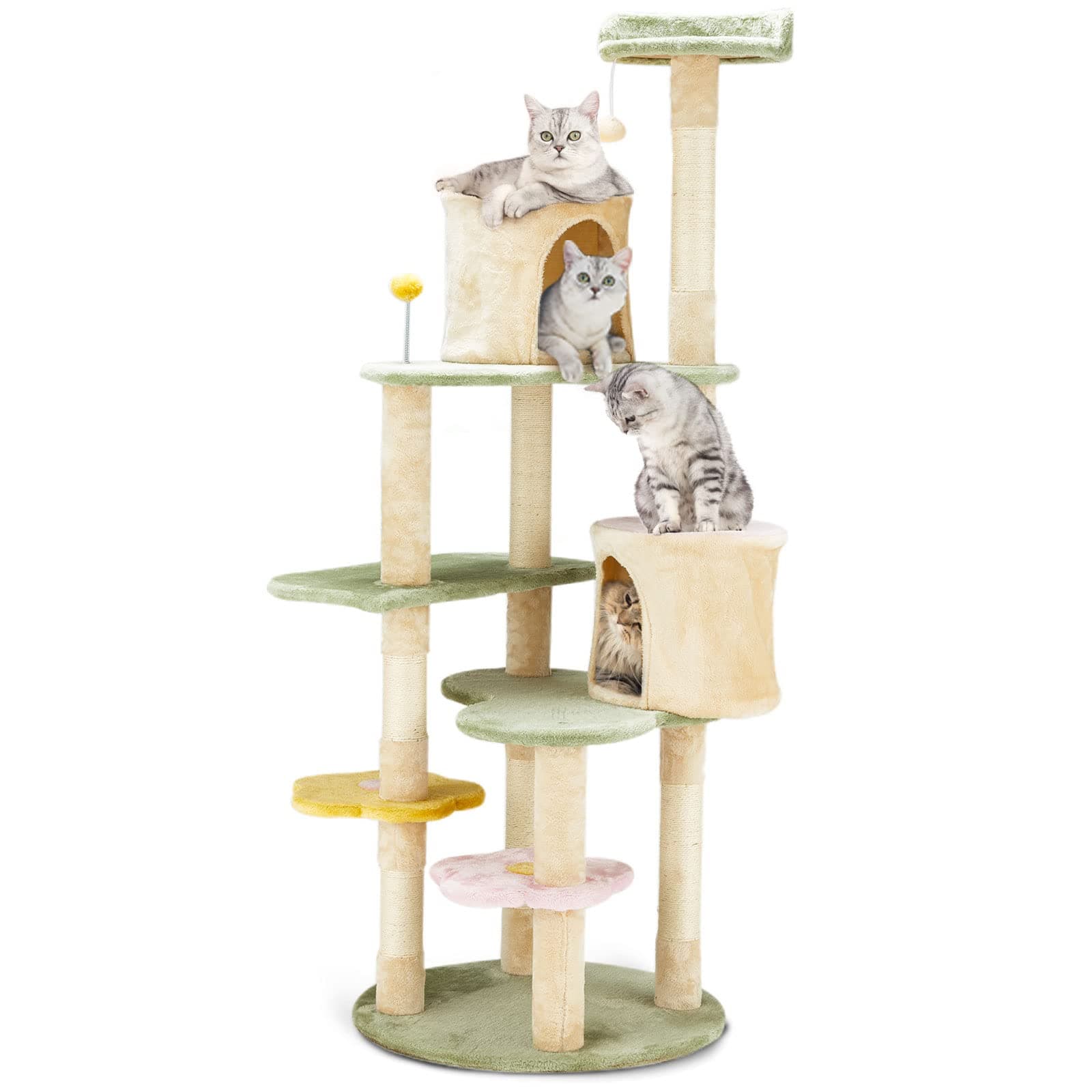 Erinnyees Flower Cats Tree Tower, 63" Multi-Level ScratchProof Playhouse