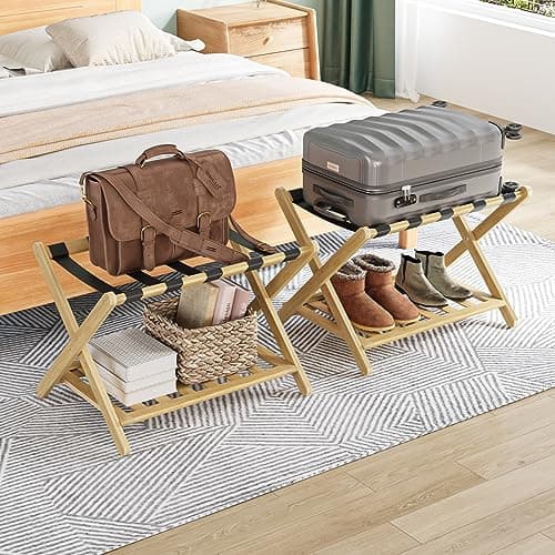 Walnut Luggage Racks Pack of 2 for Hotel Guest Rooms — Nature 2 Pcs