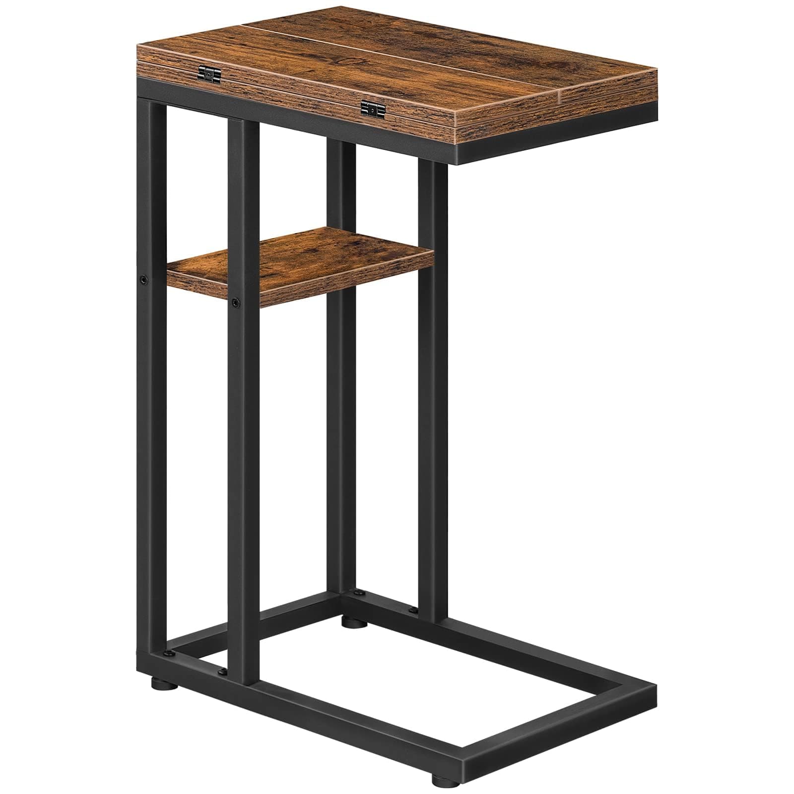 HOOBRO Foldable C-Shaped End Table with Storage, Rustic Brown, BF29SF01