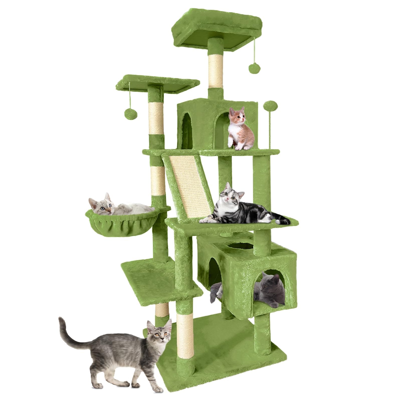 70" Multi-Level Cat Tree Tower with Sisal Scratching Post (Green)
