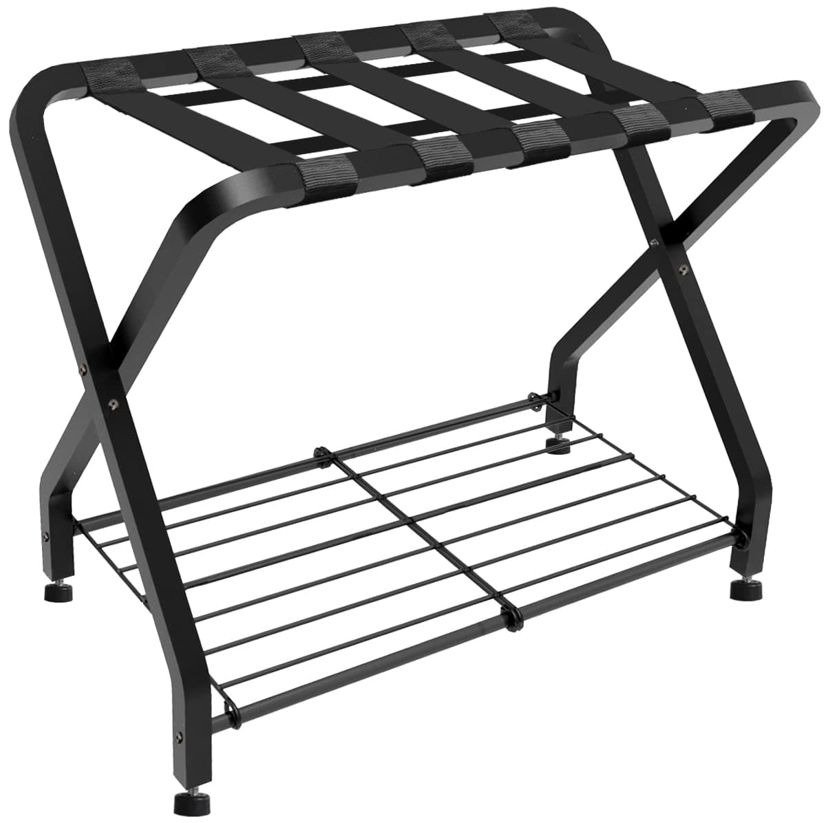 Foldable 2-Tier Luggage Rack, Steel Frame, Black, 1 Pack