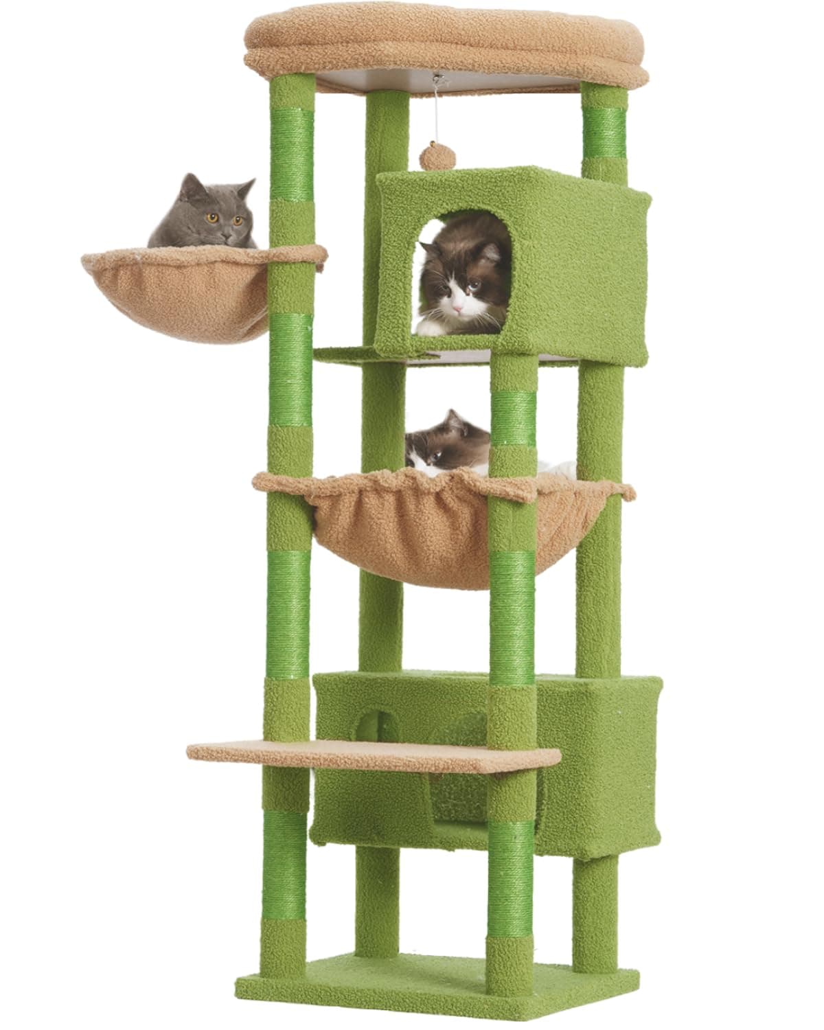 Large Cat Tree Tower GCT030-MGY: 8 Scratching Posts, 2 Platform Condos, Green & Brown