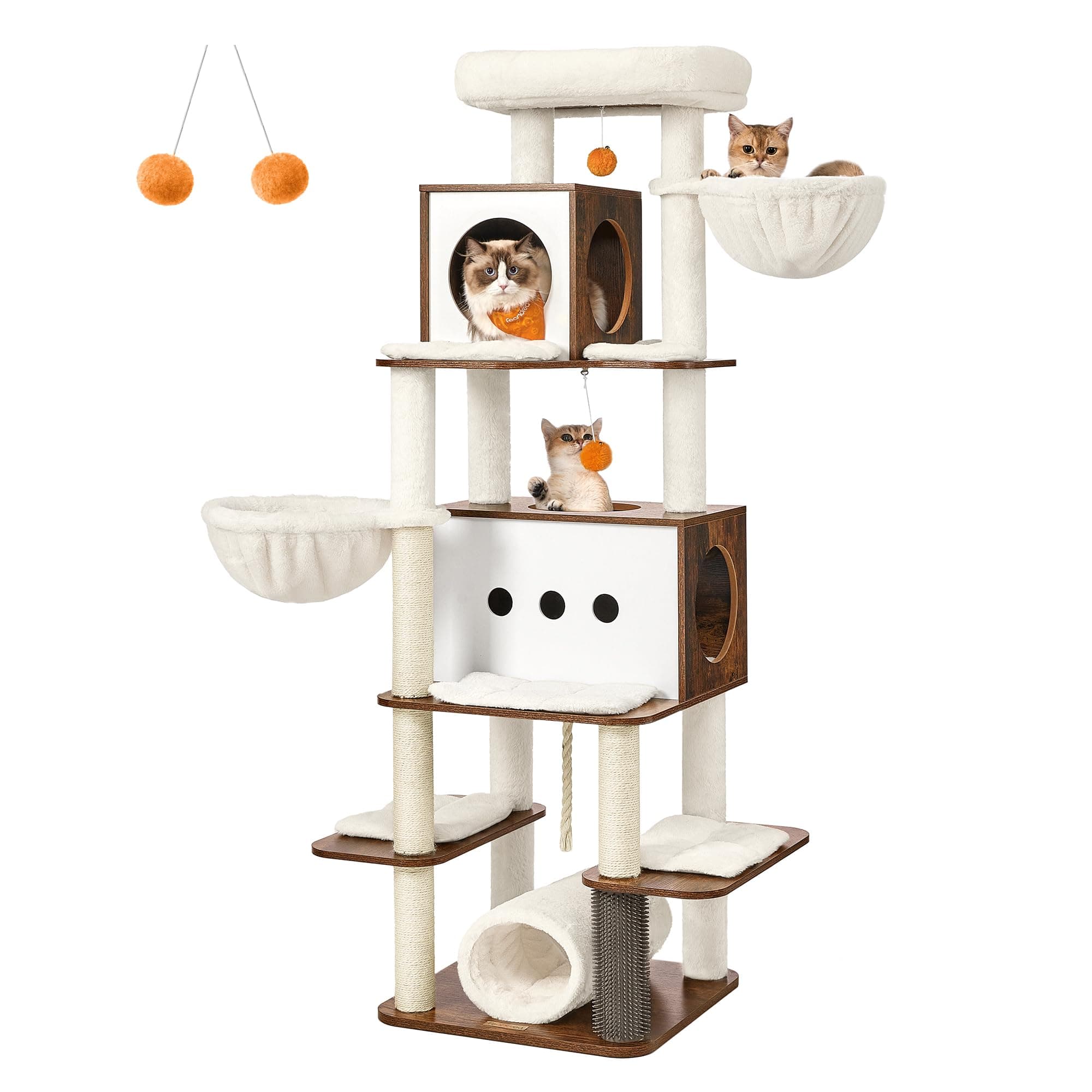 Feandrea 64.5-Inch Modern Cat Tree with 2 Caves, 2 Hammocks & 4 Scratching Posts RB UPCT167K01