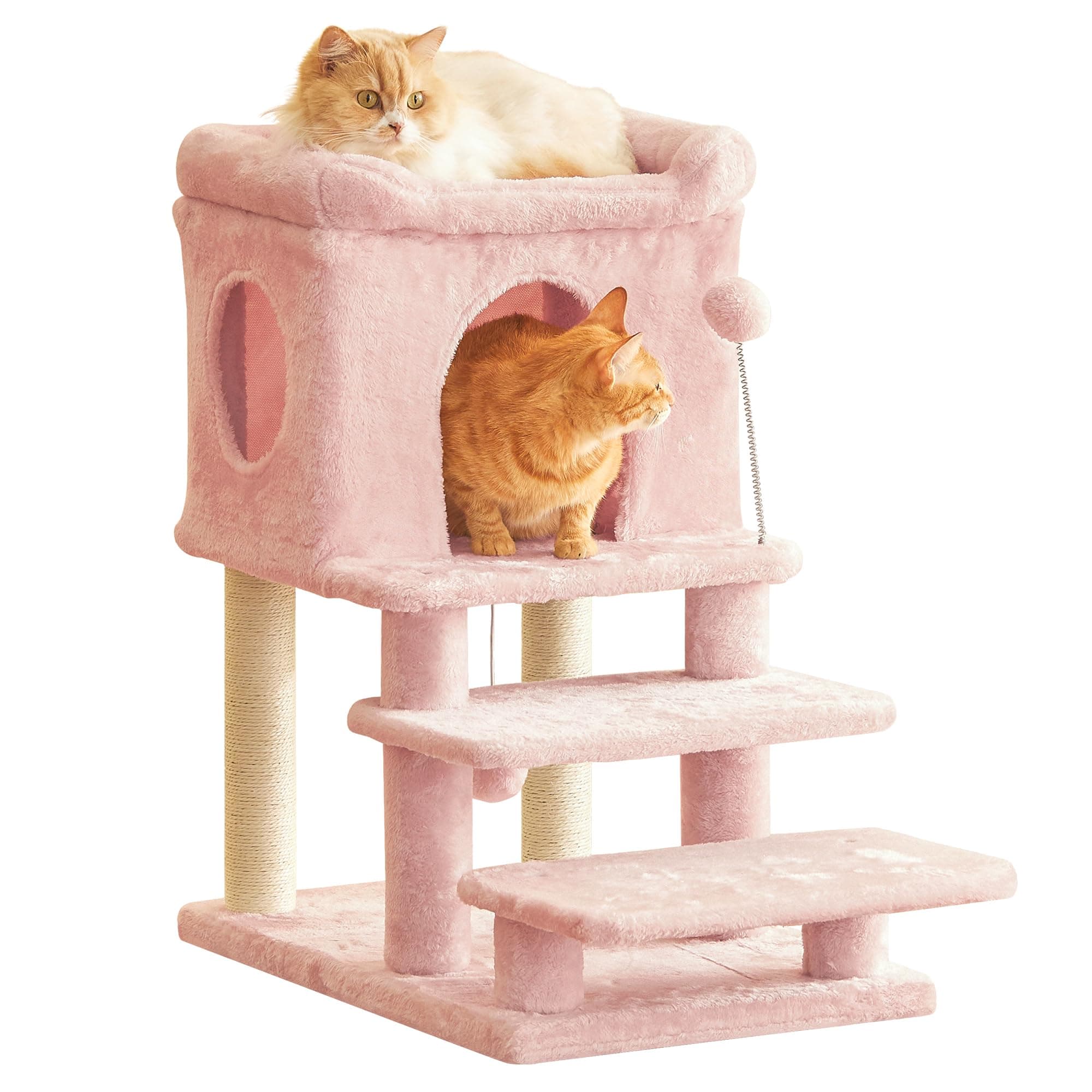 Pink 3-Step Cat Tree, 28.7" Scratching Tower for Indoor Cats