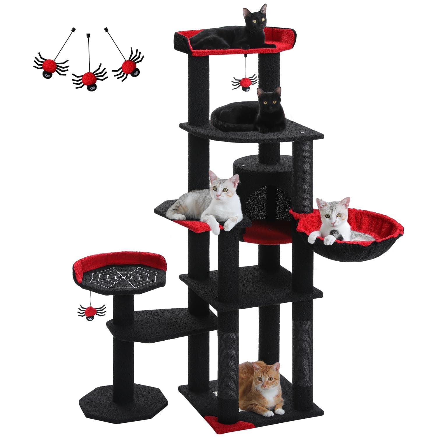 Black Gothic Cat Tree with Coffin Bed & Cat Condo for Indoor Cats