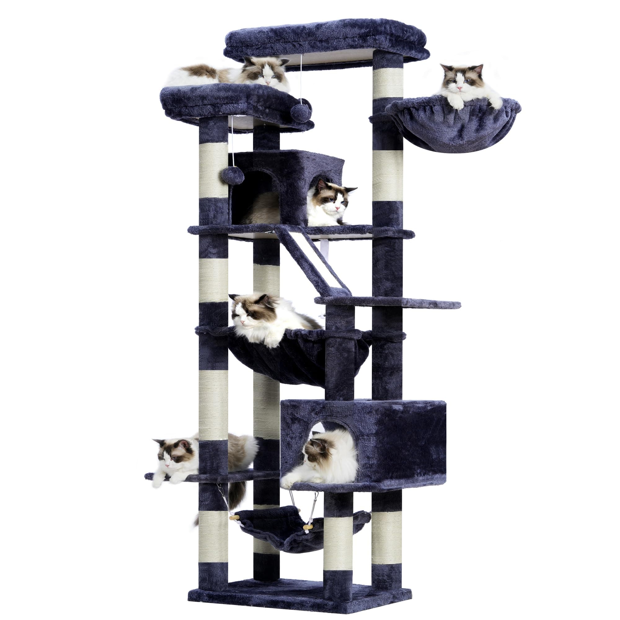 71-Inch Tall Cat Tree Tower with Multiple Features for Indoor Cats, Smoky Gray