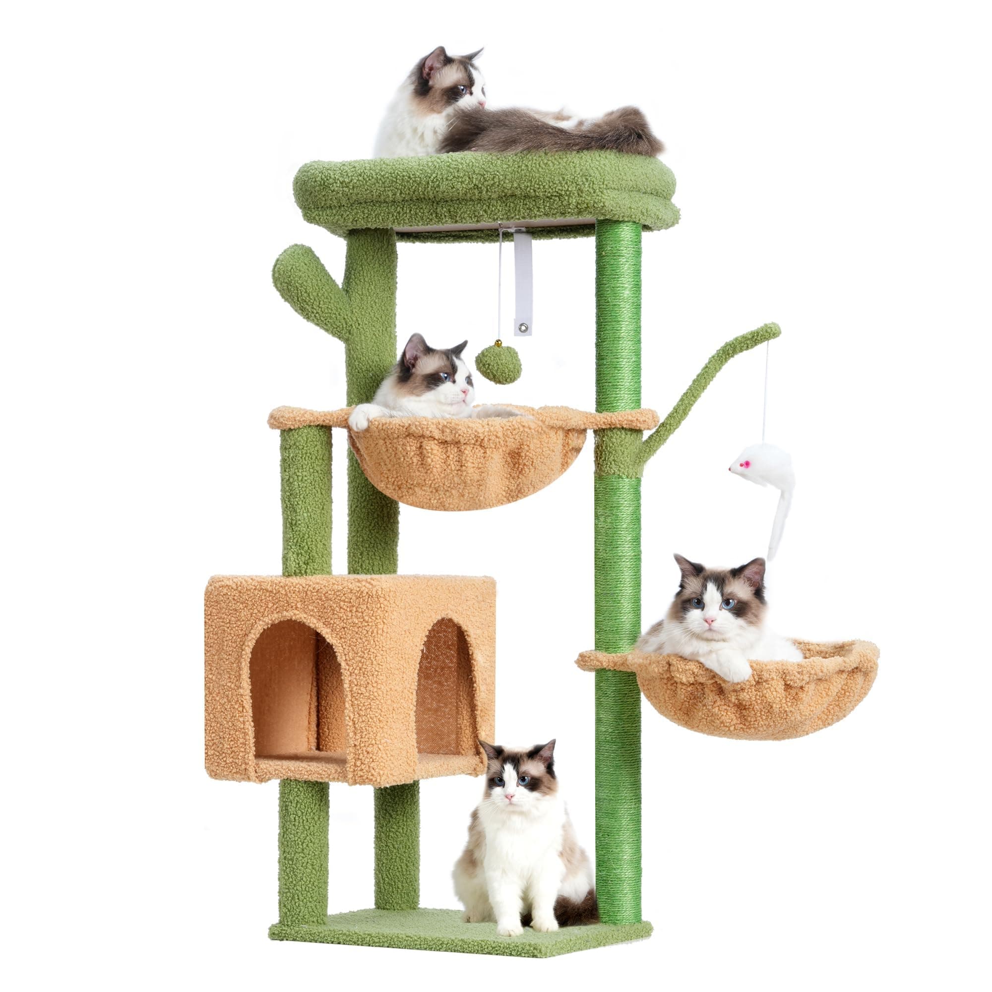 Cat Tree for Indoor Cats - Cactus Tower Condo - Green and Yellow