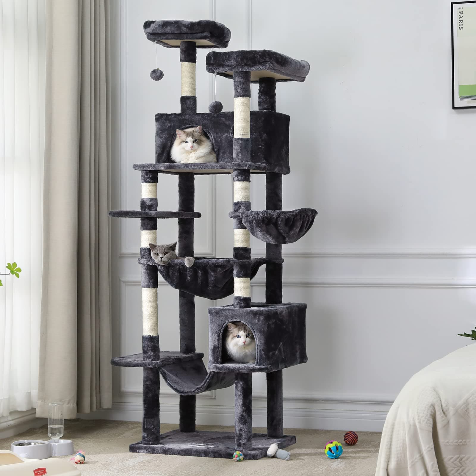 MSmask Cat Tree with Hammocks, Condo, Perches, Scratching Posts, Climbing Tree