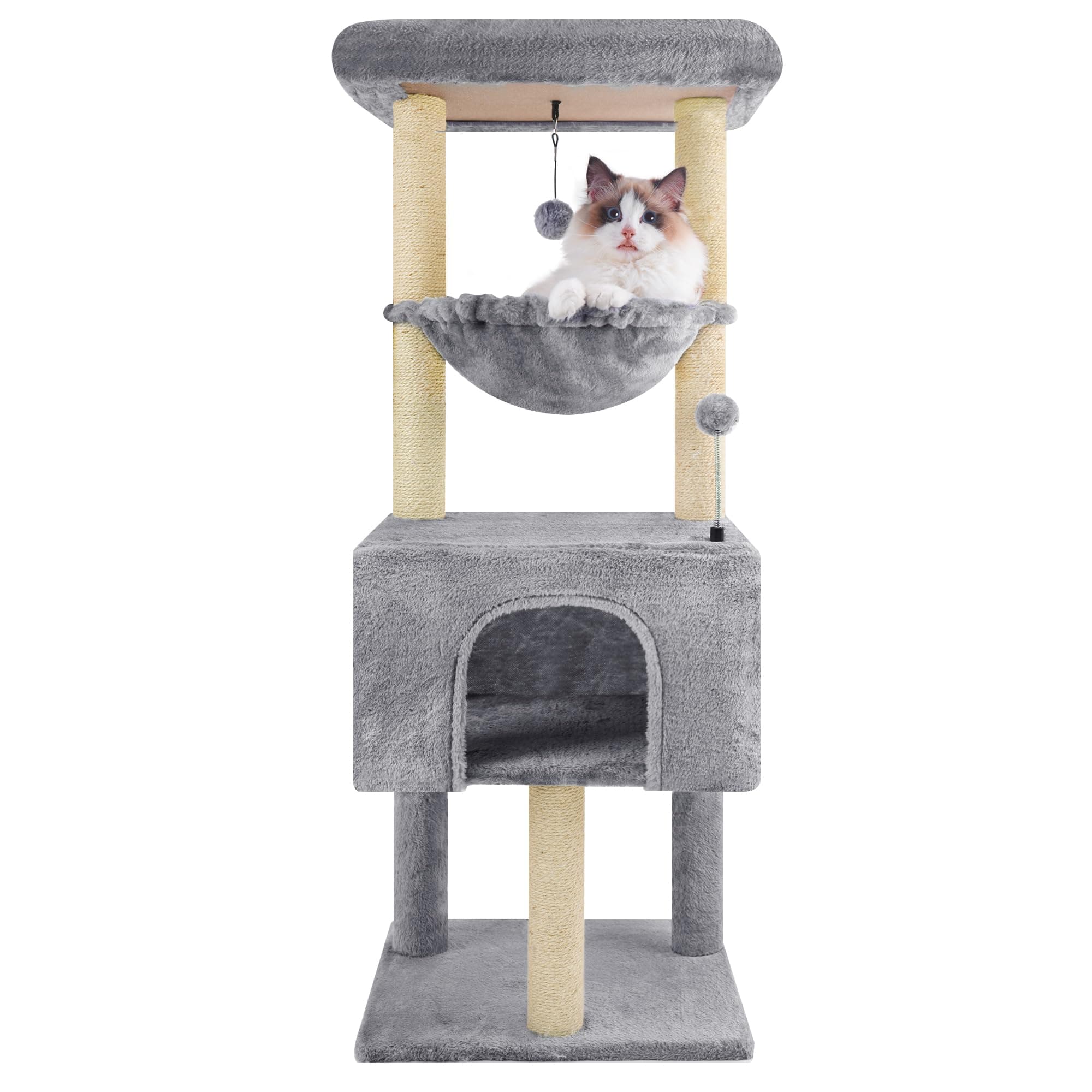 -grey multi-level cat tree tower for indoor cats