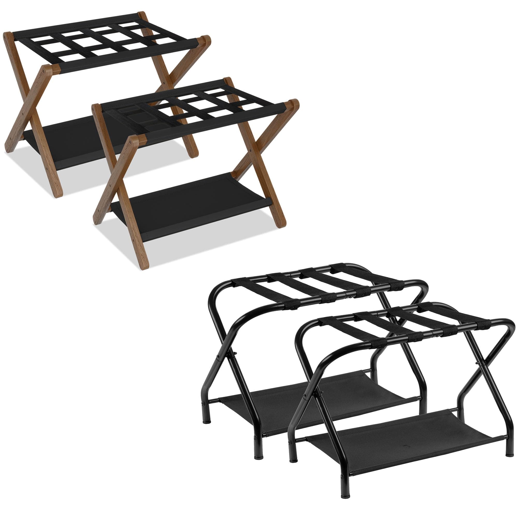 Folding Luggage Racks Set with Storage Shelf, for Guest Room Bedroom Hotel