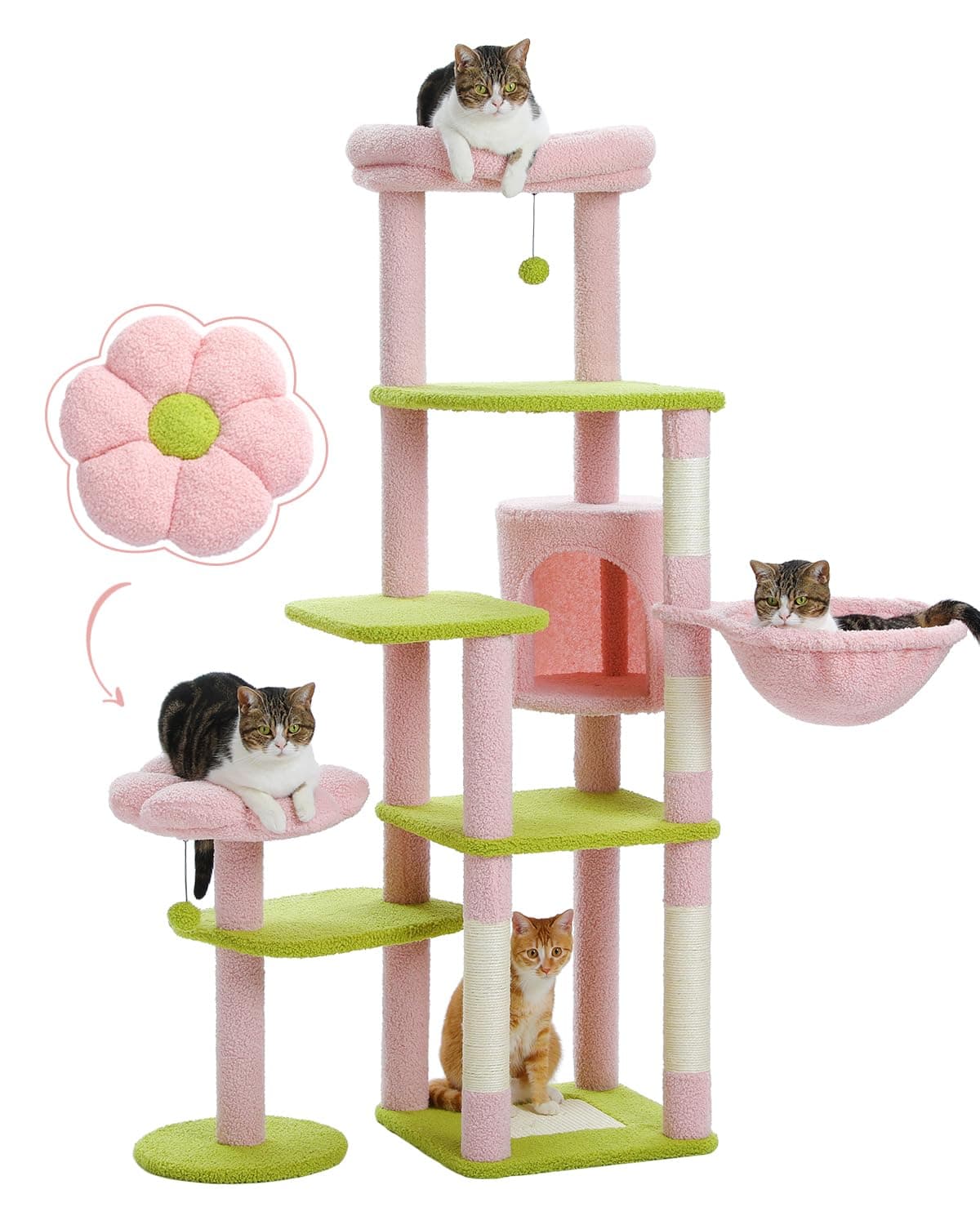Tall Cat Tree with Hammock & Scratching Post for Large Cats