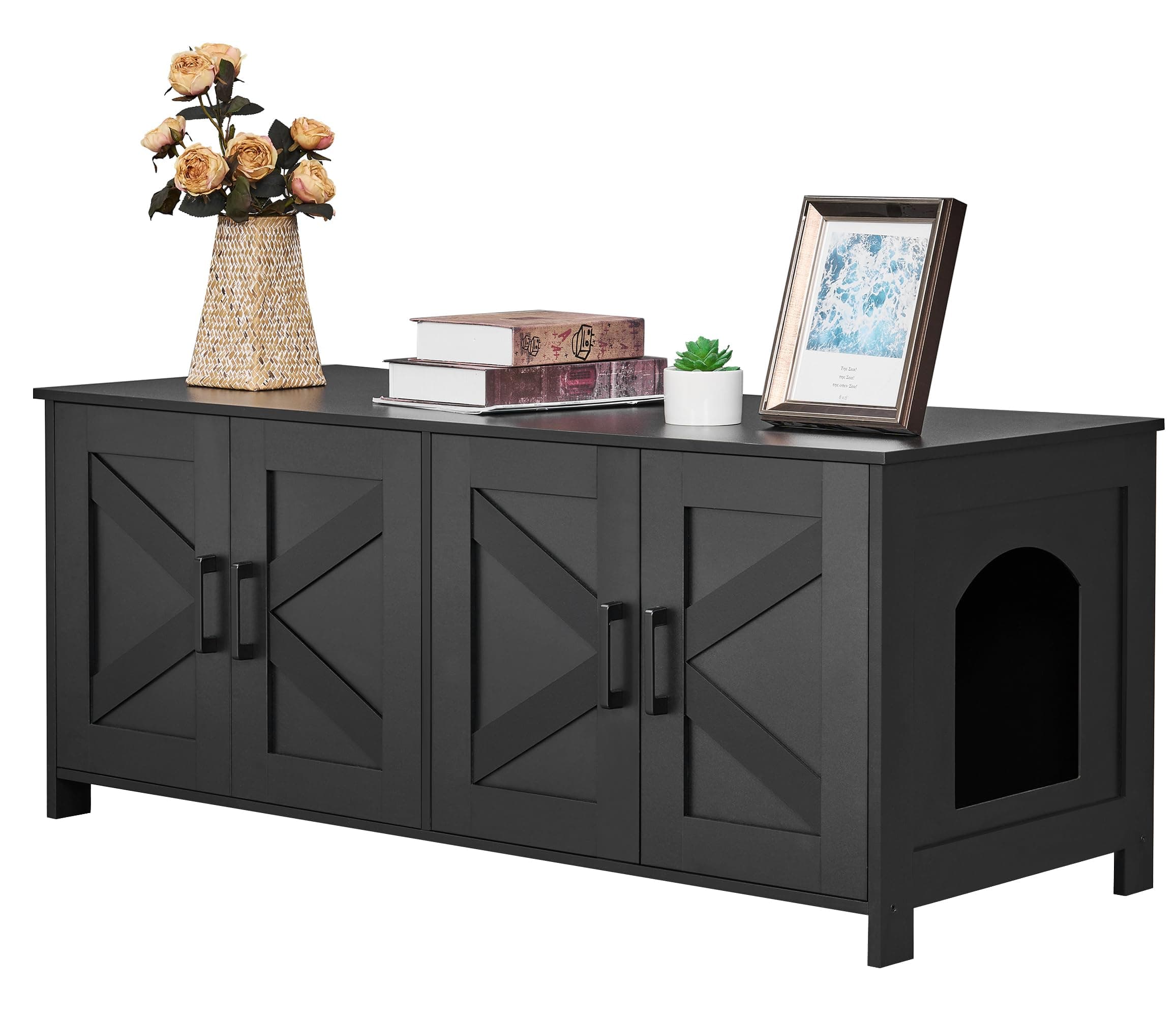 Homedy 2 Cat Litter Box Enclosure, Hidden Double Room, Black