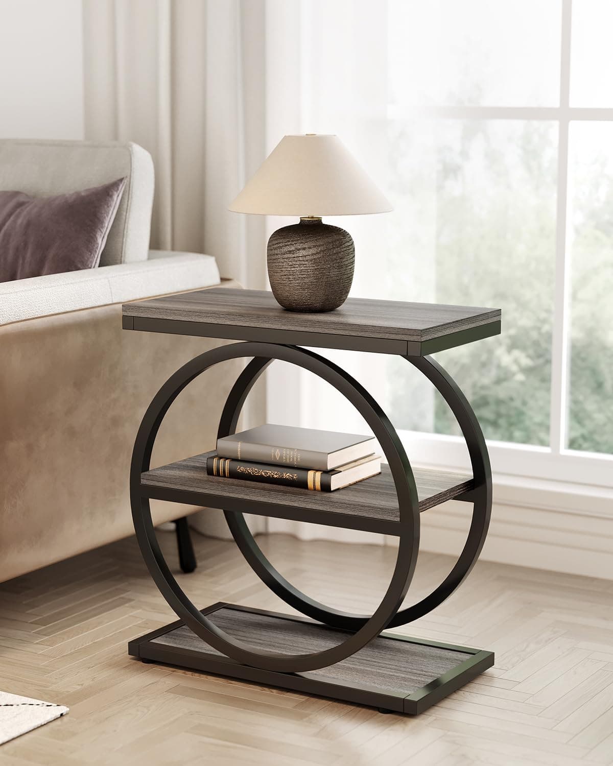 Little Tree 3-Tier Gray & Black End Table for Living Room and Bedroom