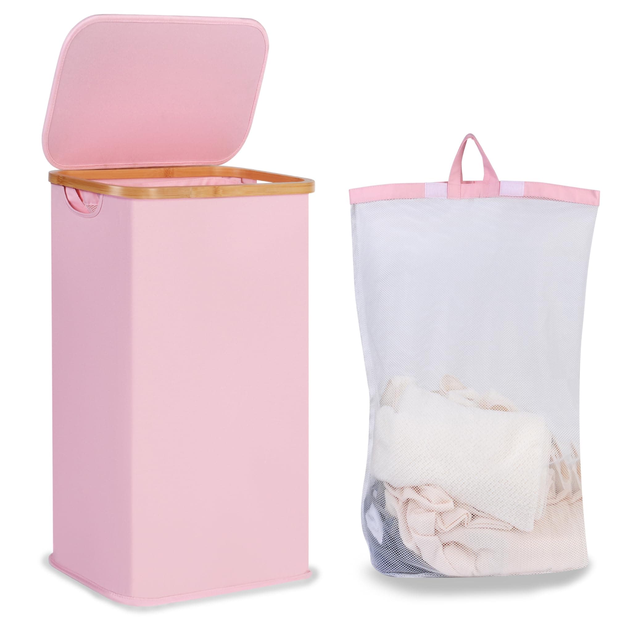 Large Pink Laundry Hamper with Lid and Handle
