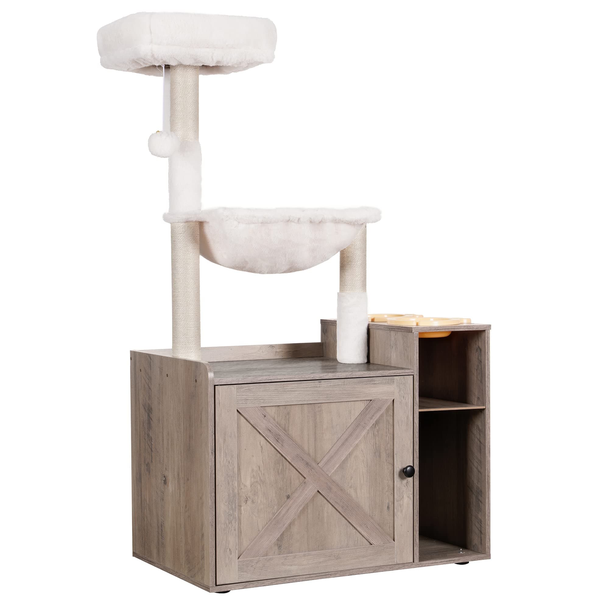 Hey-Brother Rustic Gray Cat Tree with XL Litter Box, Modern Pet Furniture MPJ101SG