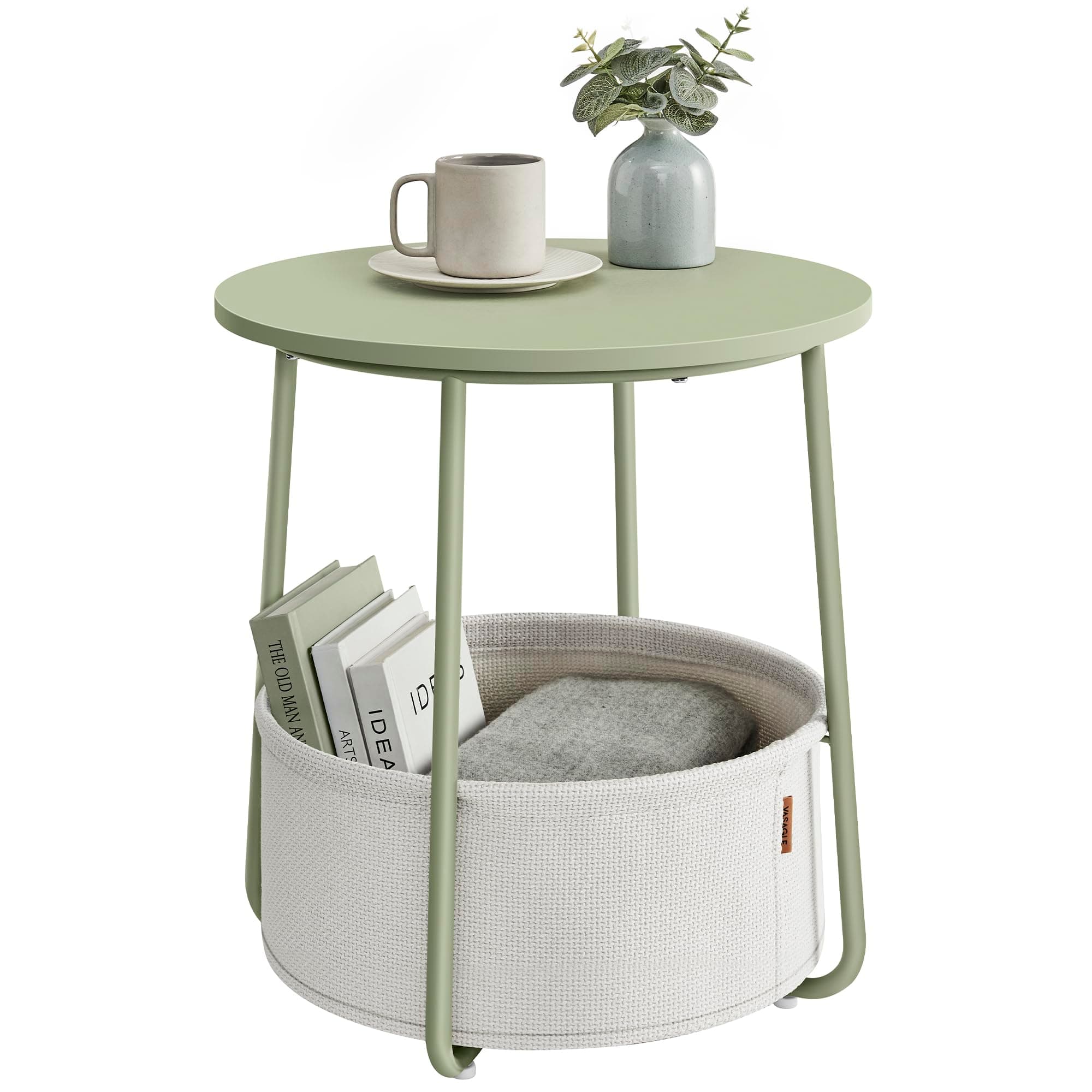 VASAGLE Laurel Green & Cream White Fabric Basket End Table