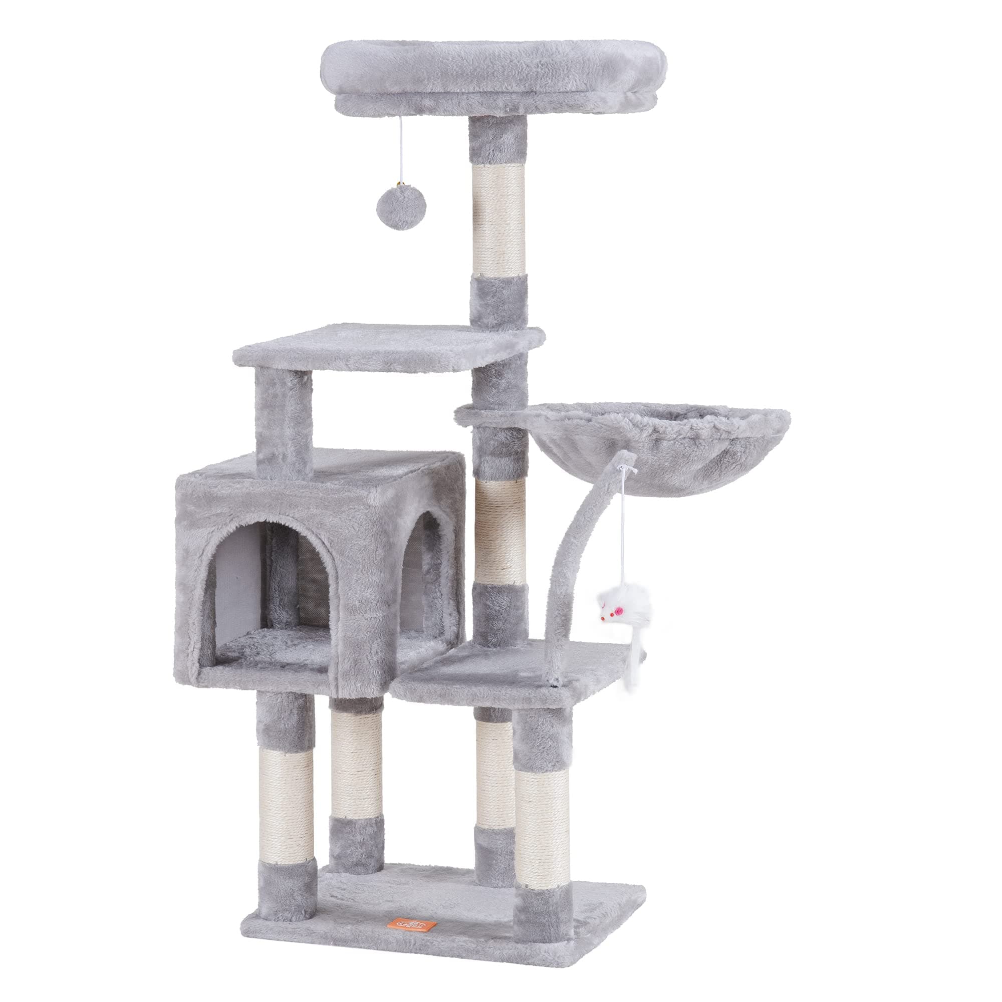 Heybly Light Gray Cat Tree with Toy & Padded Perch