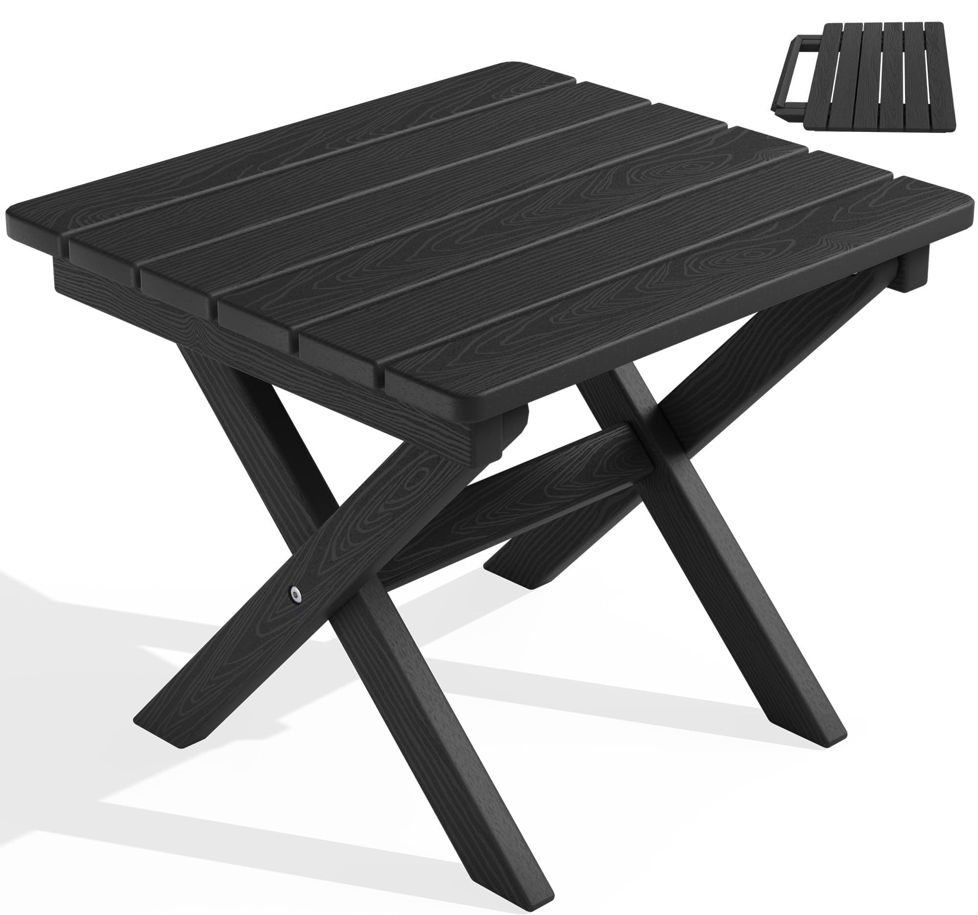 Serwall HDPE Adirondack Portable Outdoor Side Table, Black