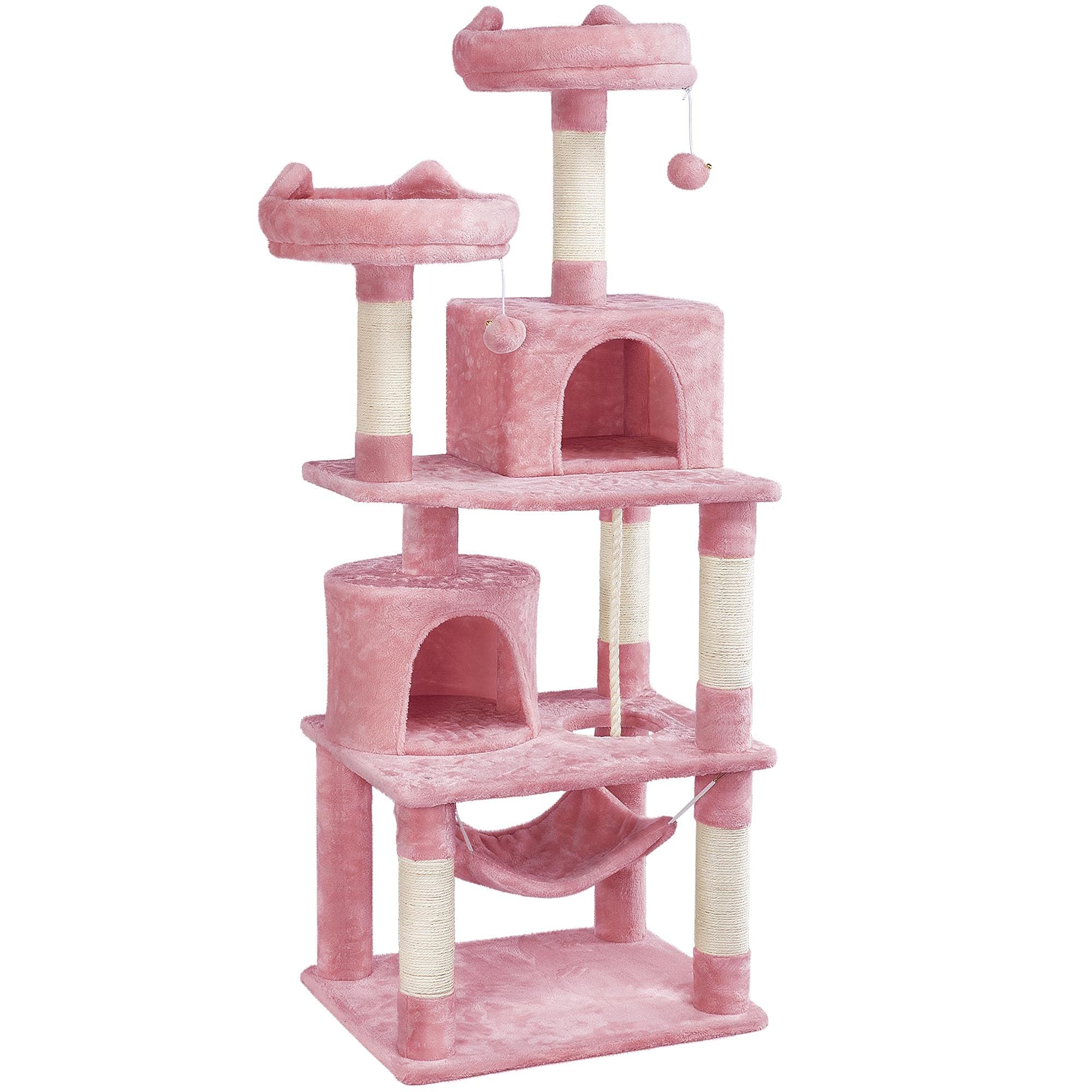 Yaheetech 62.2in Pink Cat Tower with Hammock, Condo & Scratching Posts