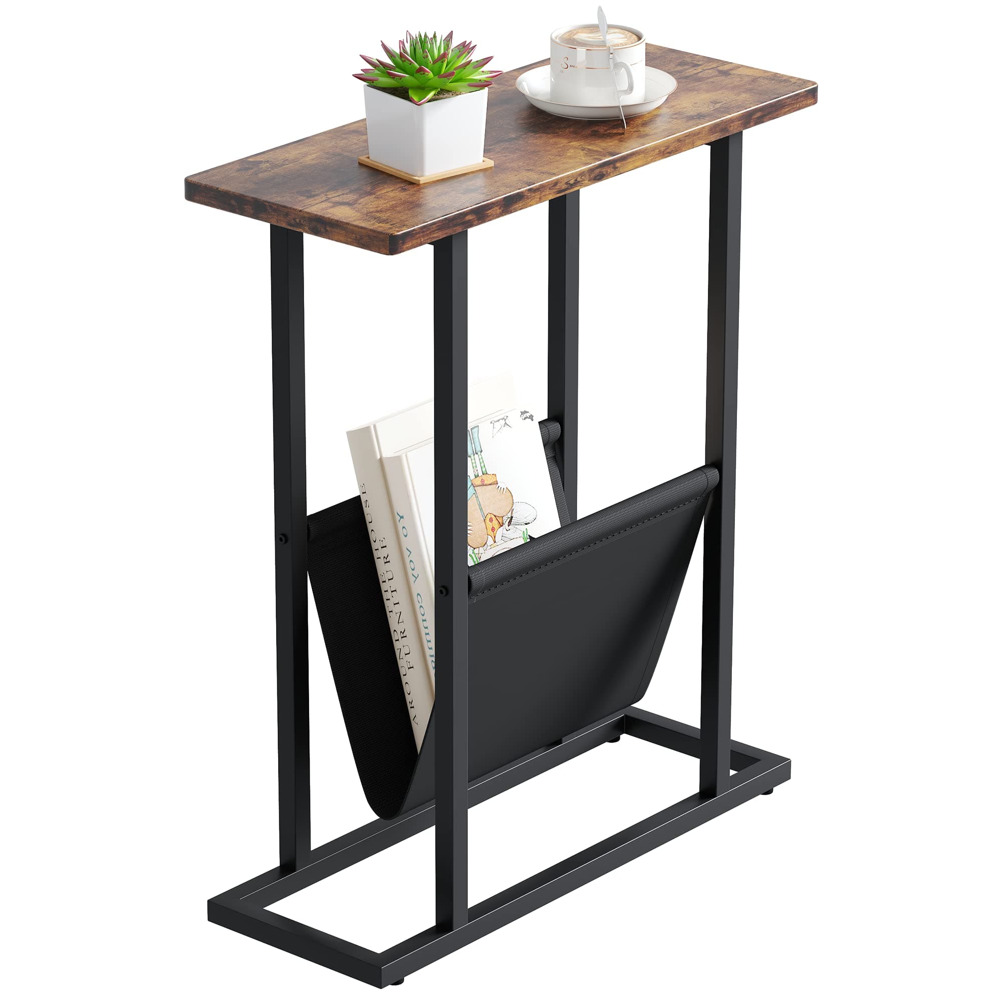 Yusong Narrow Side Table for Small Spaces, Rustic Brown, Slim Storage Holder