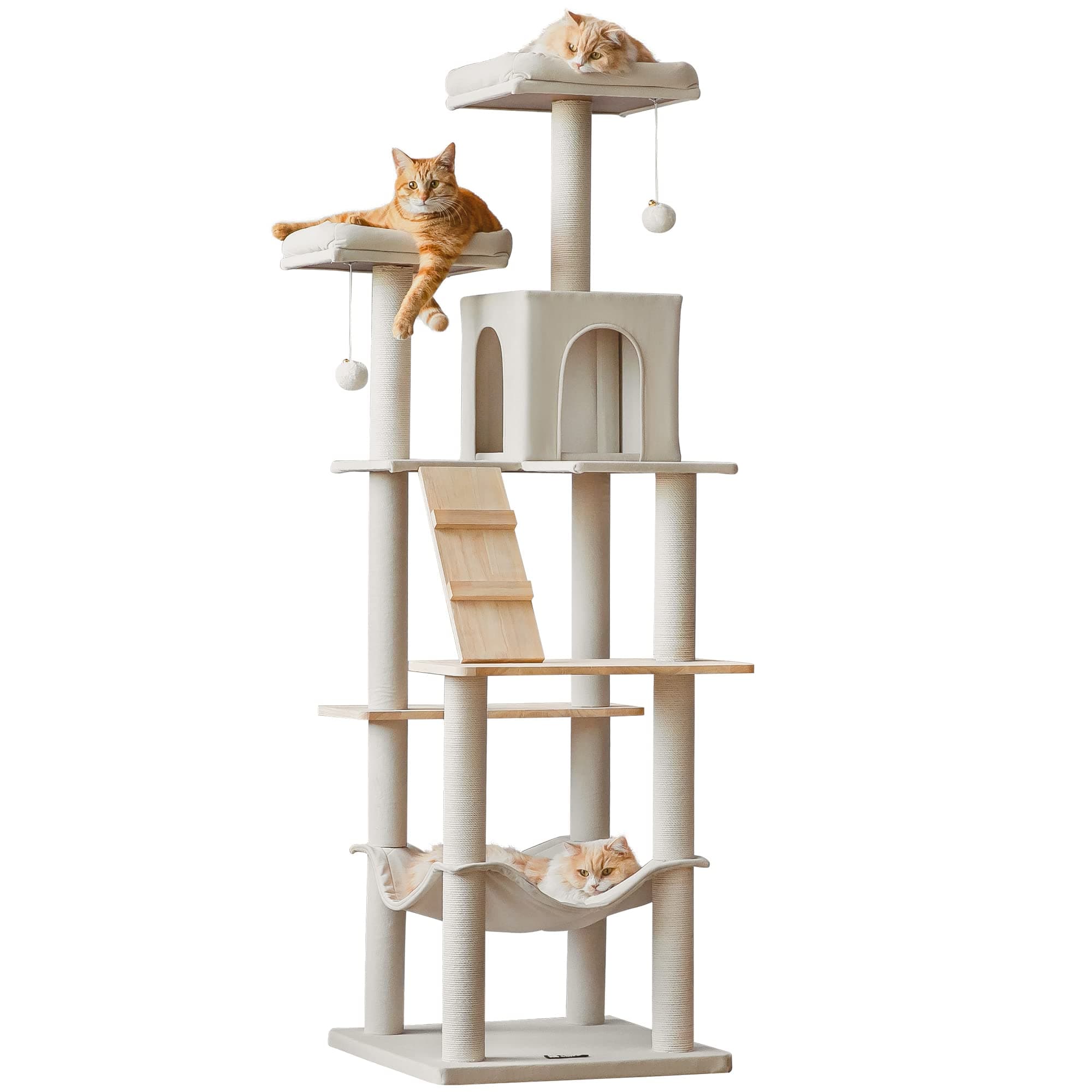 Beige Multi-Level MWPO Cat Tree with Perches, Hammock & Scratching Posts