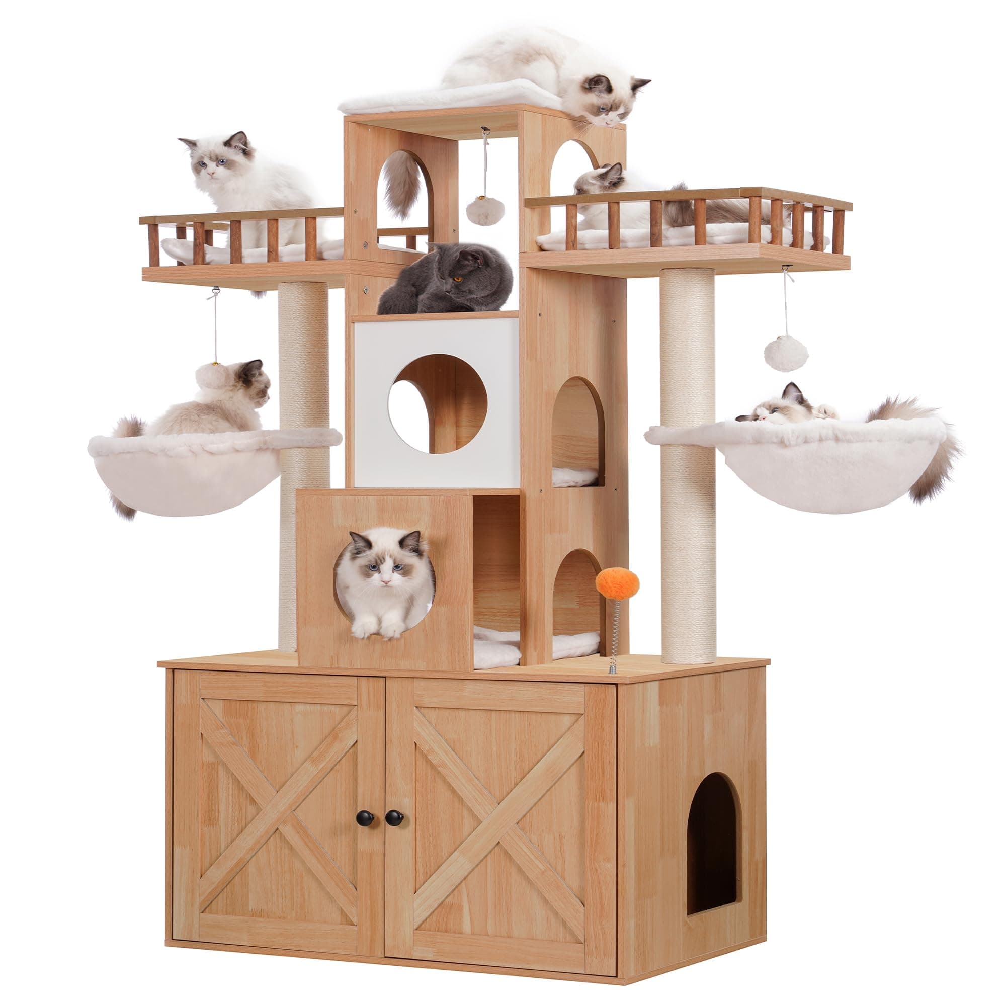 Modern Cat Tree with Litter Box Enclosure for Big Cats