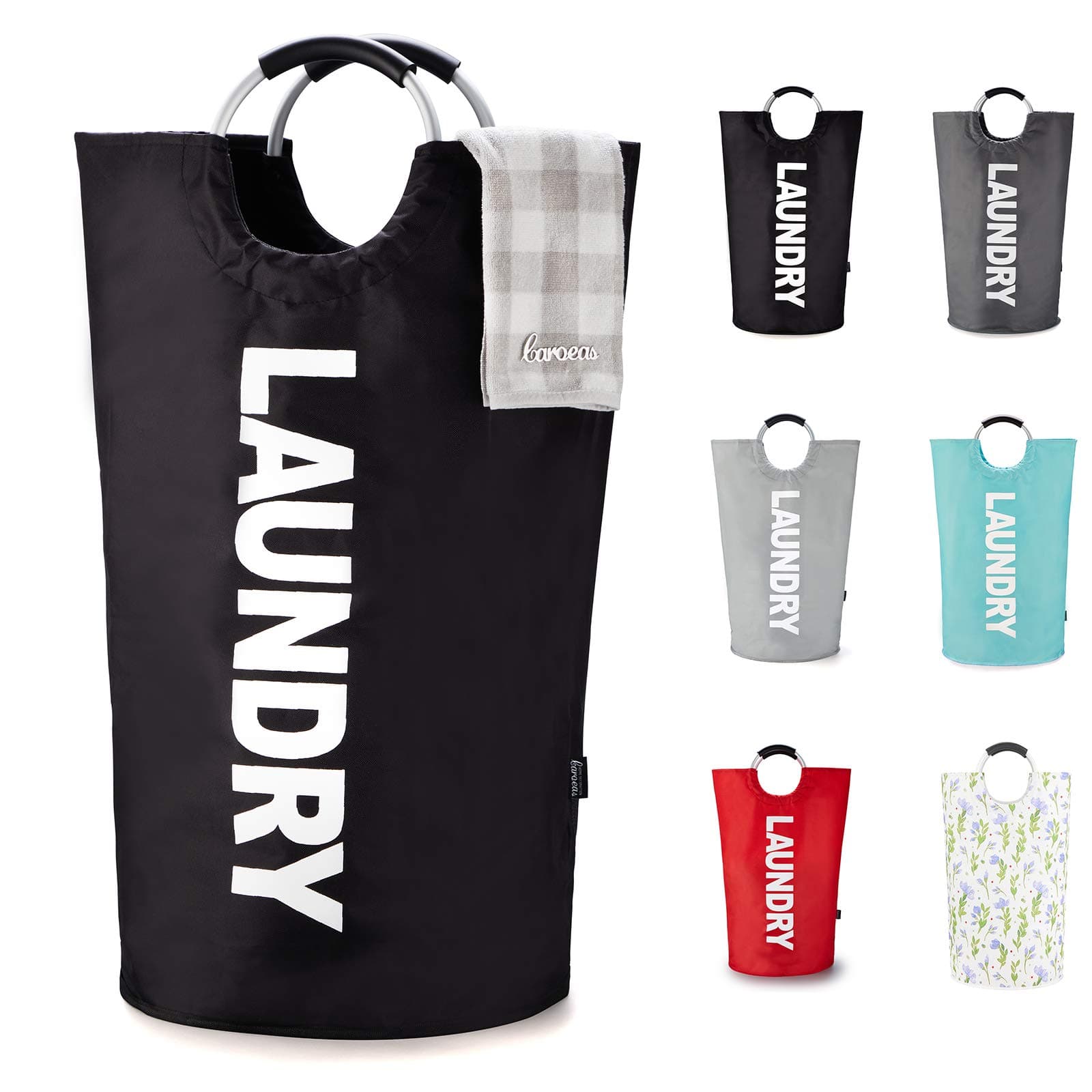 Caroeas 90L Waterproof Laundry Hamper, 13 Colors, Padded Handles, Collapsible Storage