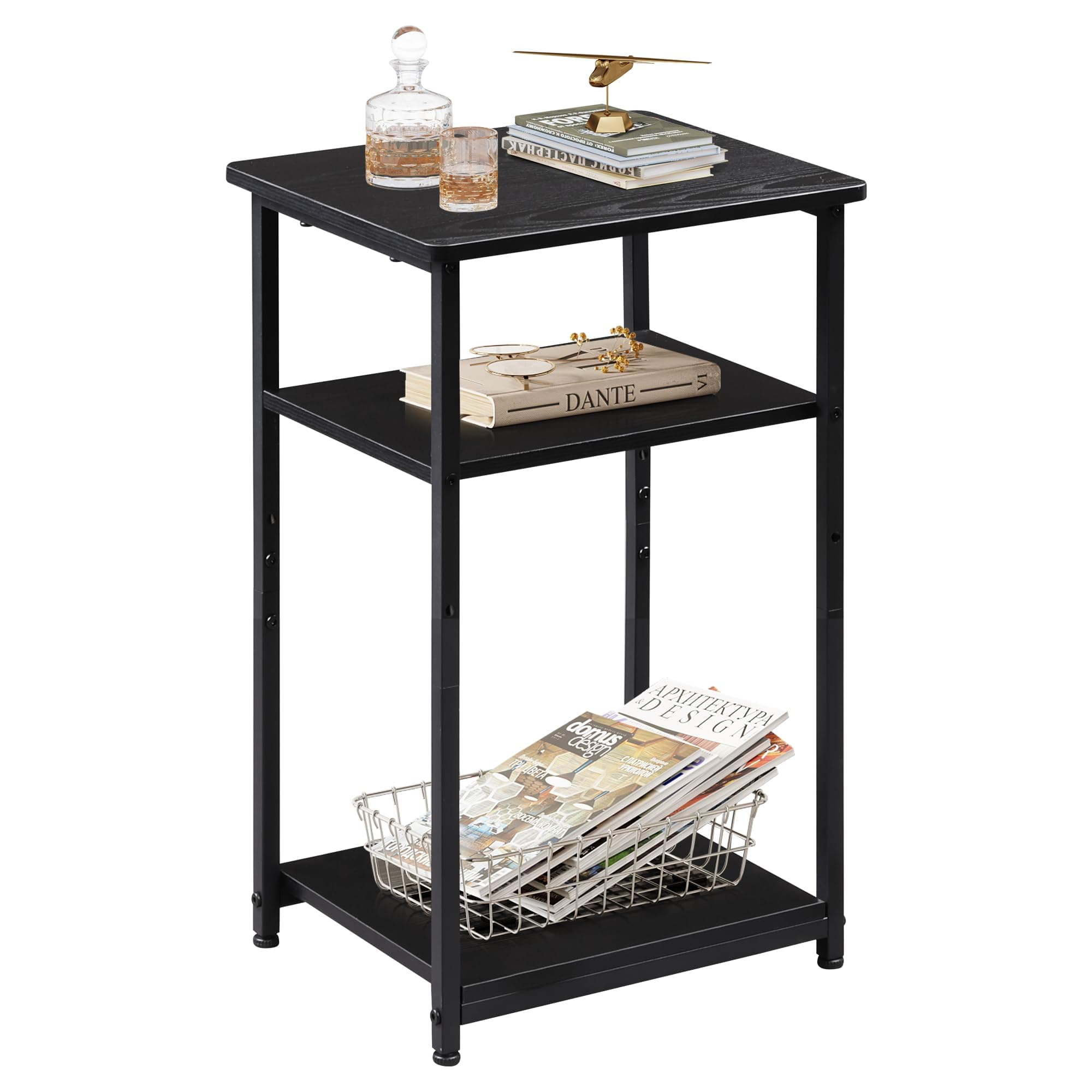 WLIVE 3-Tier Black End Table for Living Room, Bedroom, and Home Office